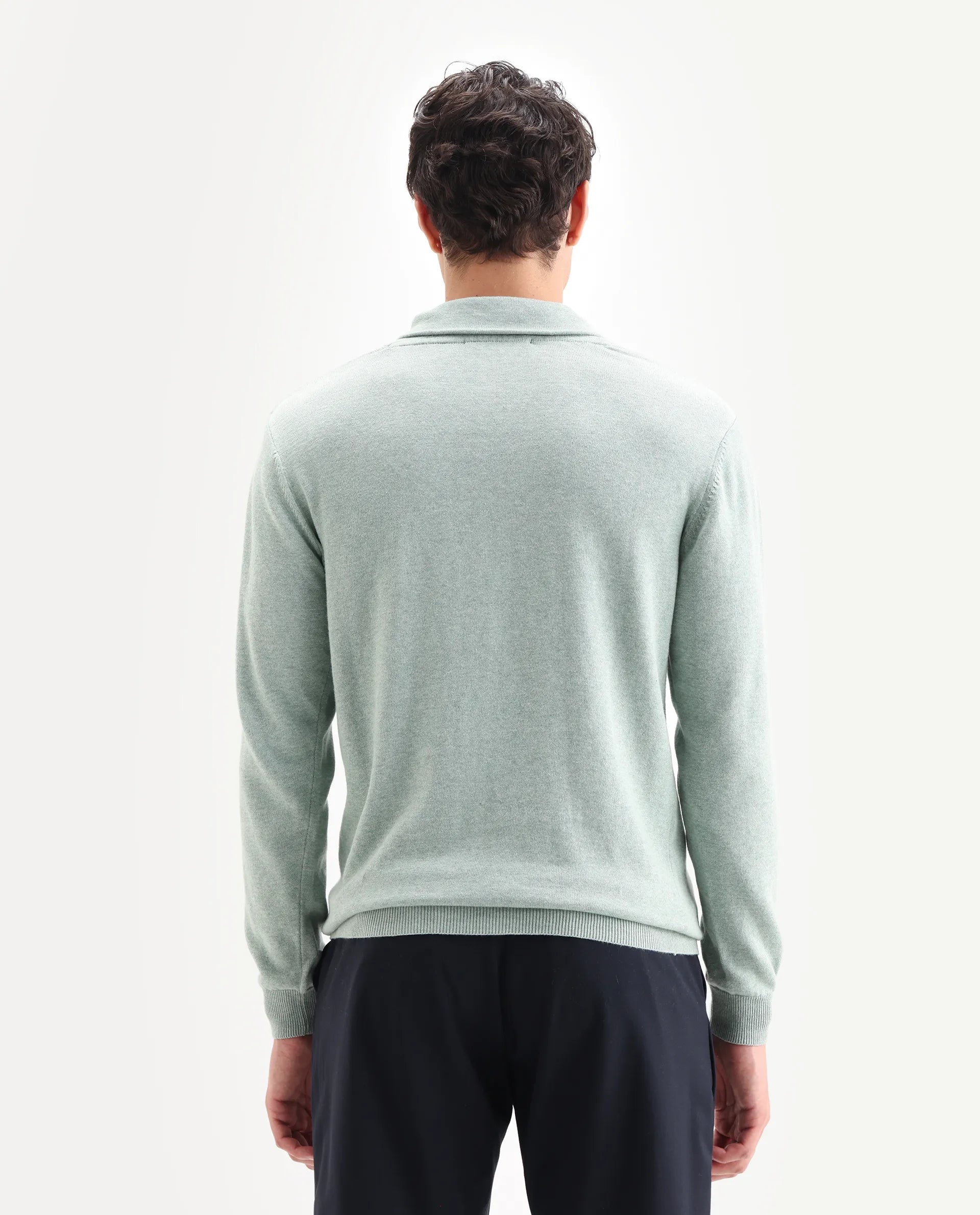 Rare Rabbit Men's Denvy Green Cotton Plain Regular Fit Full Sleeve Shawl Neck Sweater