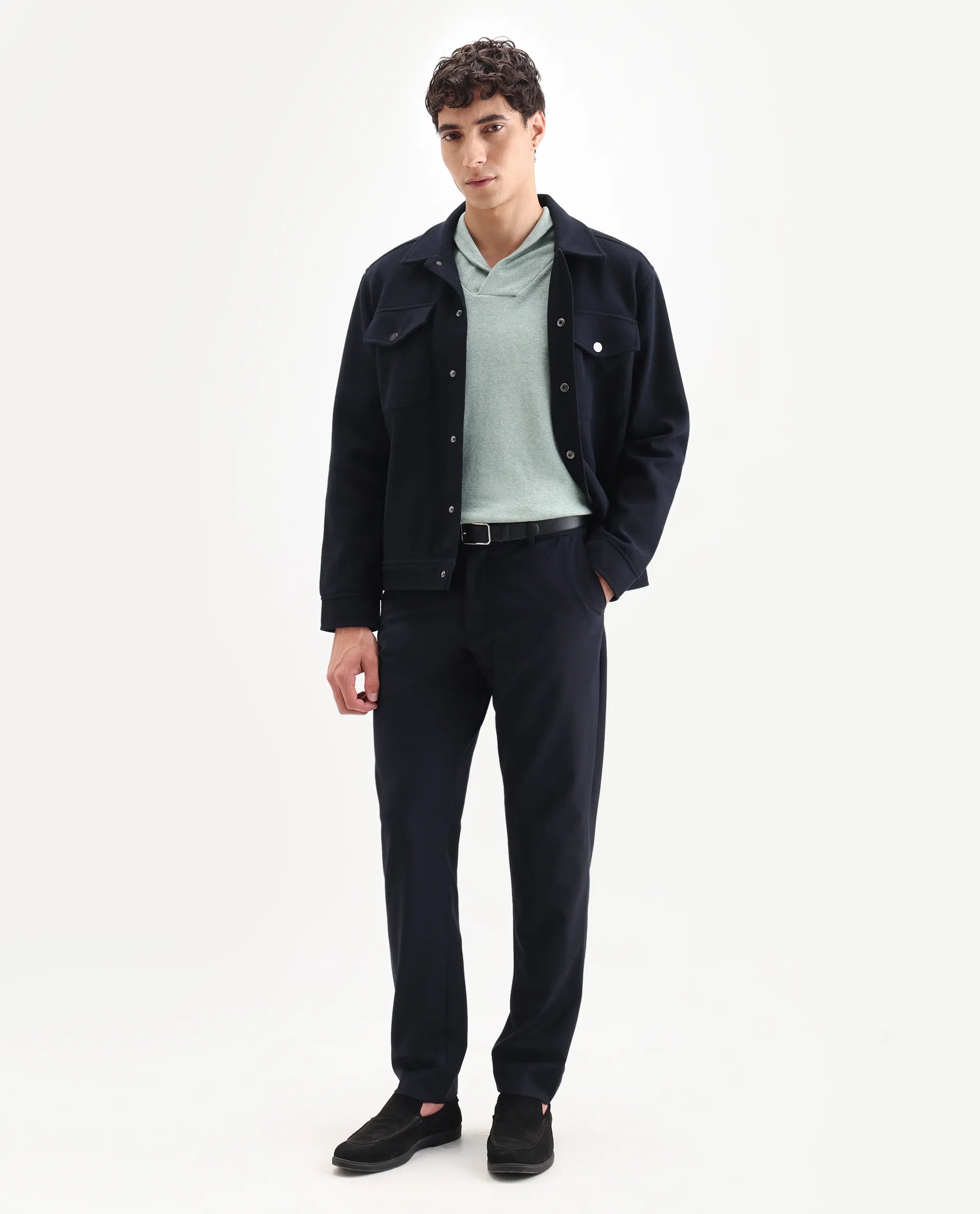 Rare Rabbit Men's Denvy Green Cotton Plain Regular Fit Full Sleeve Shawl Neck Sweater