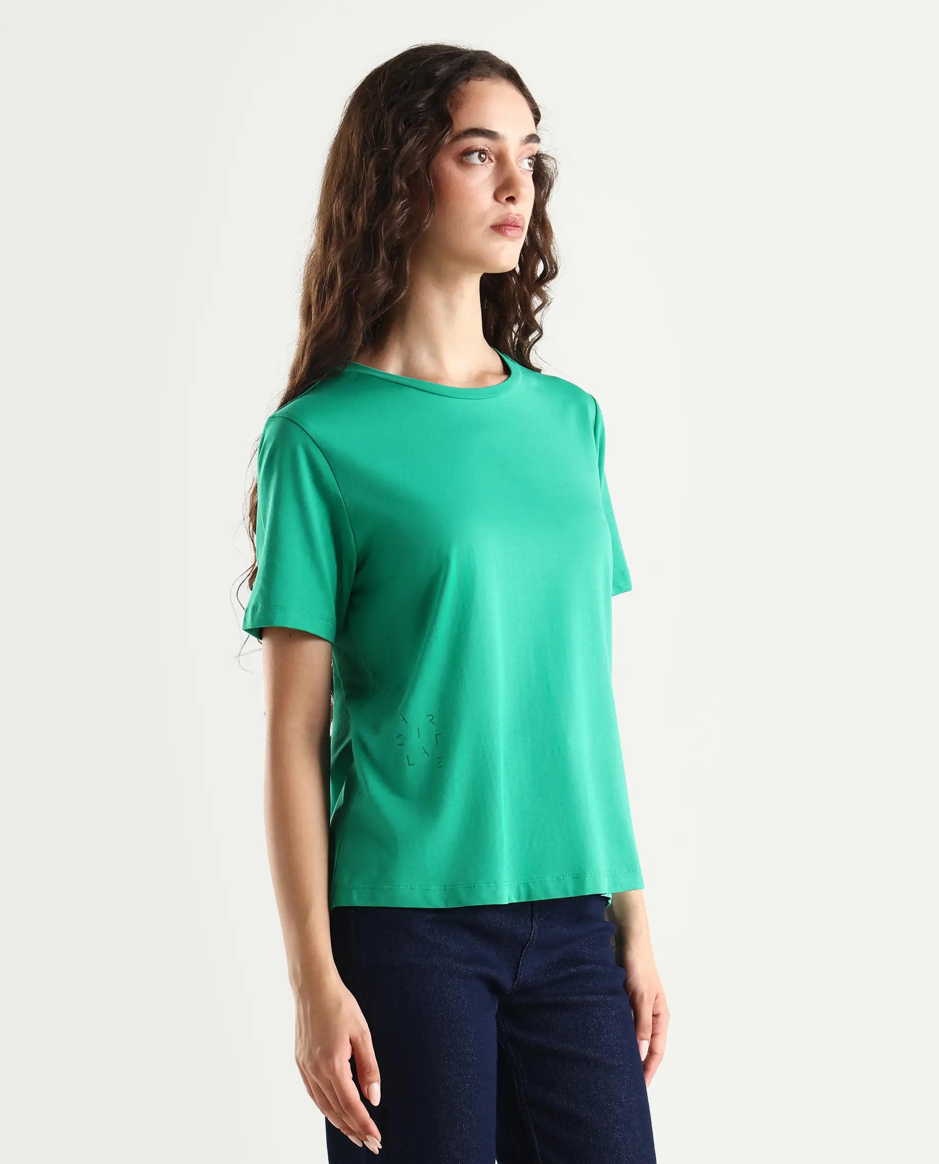 Rareism Women's Light Weight High Stretch 180 Gsm Cotton Crew Neck Plain Regular Fit T-Shirt