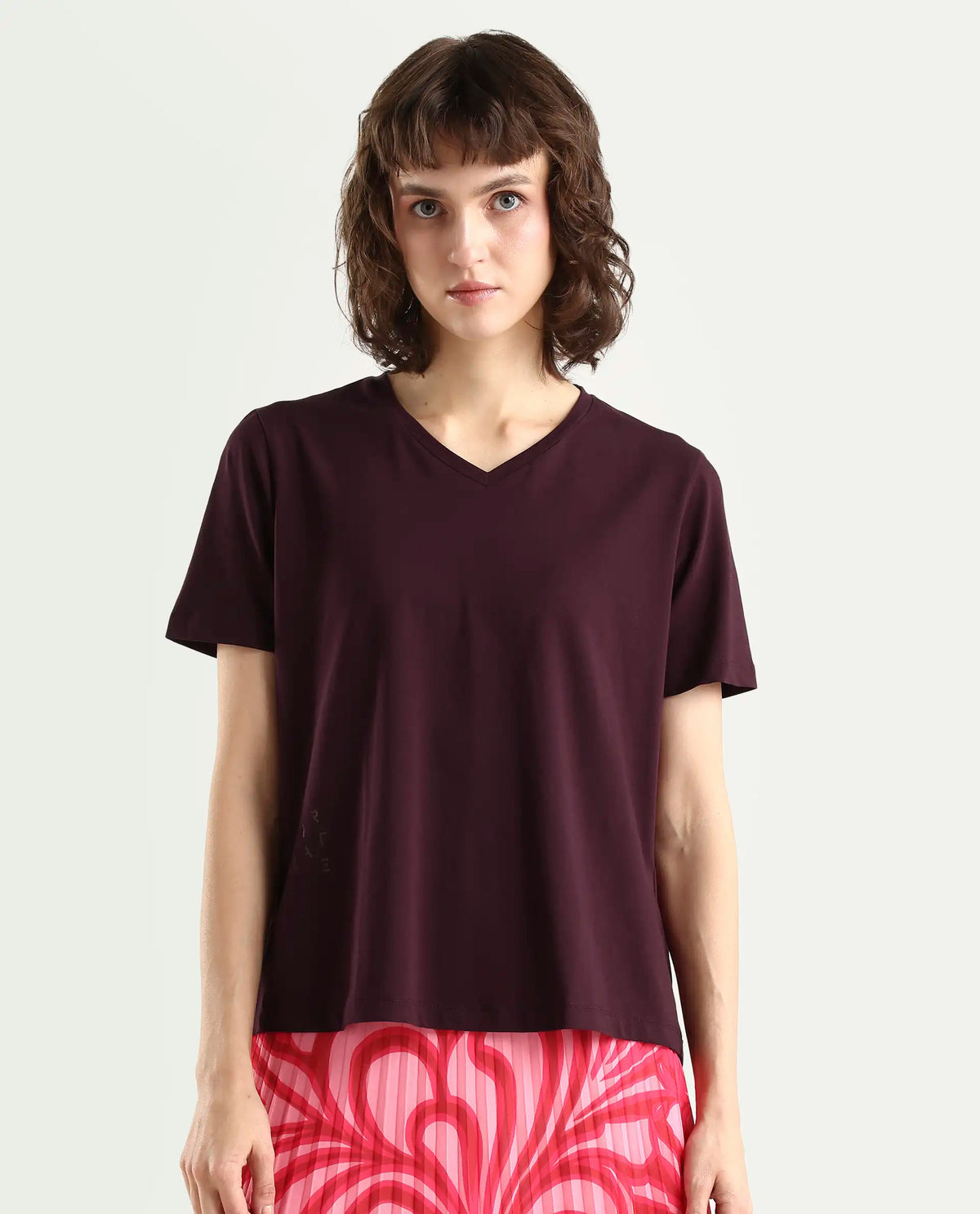 Rareism Women's Light Weight High Stretch 180 Gsm Cotton V-Neck Plain Regular Fit T-Shirt