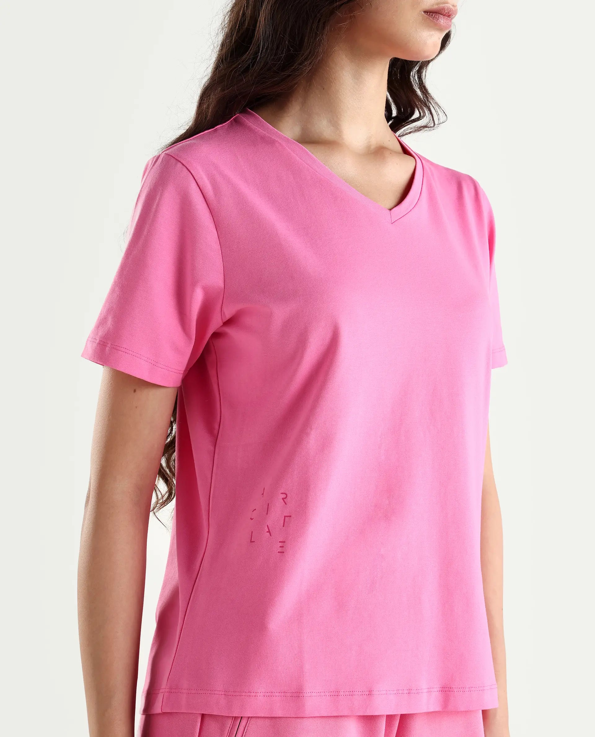 Rareism Women's Light Weight High Stretch 180 Gsm Cotton V-Neck Plain Regular Fit T-Shirt