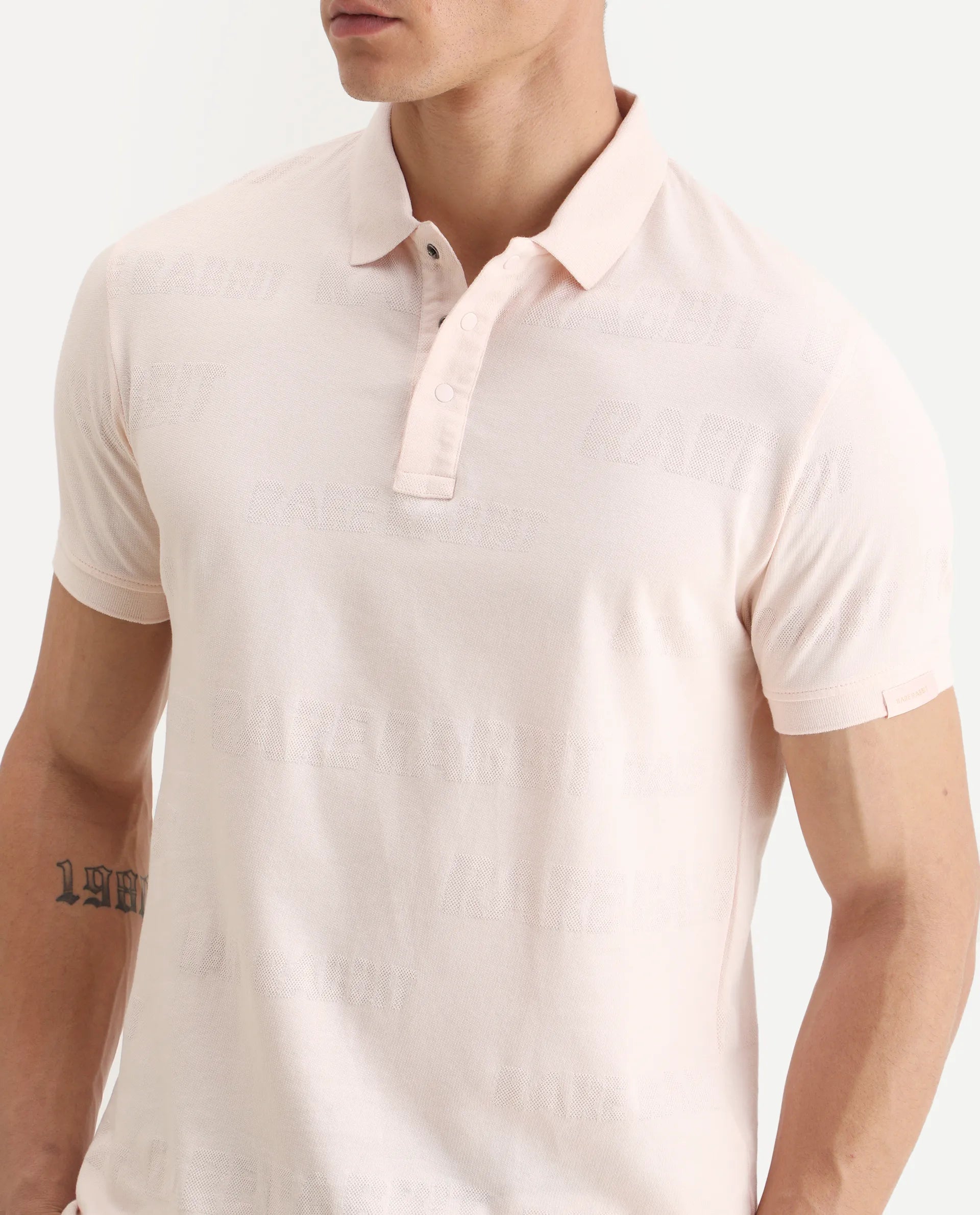 Rare Rabbit Men's Set Pink Cotton Jacquard Regular Fit Half Sleeve Polo