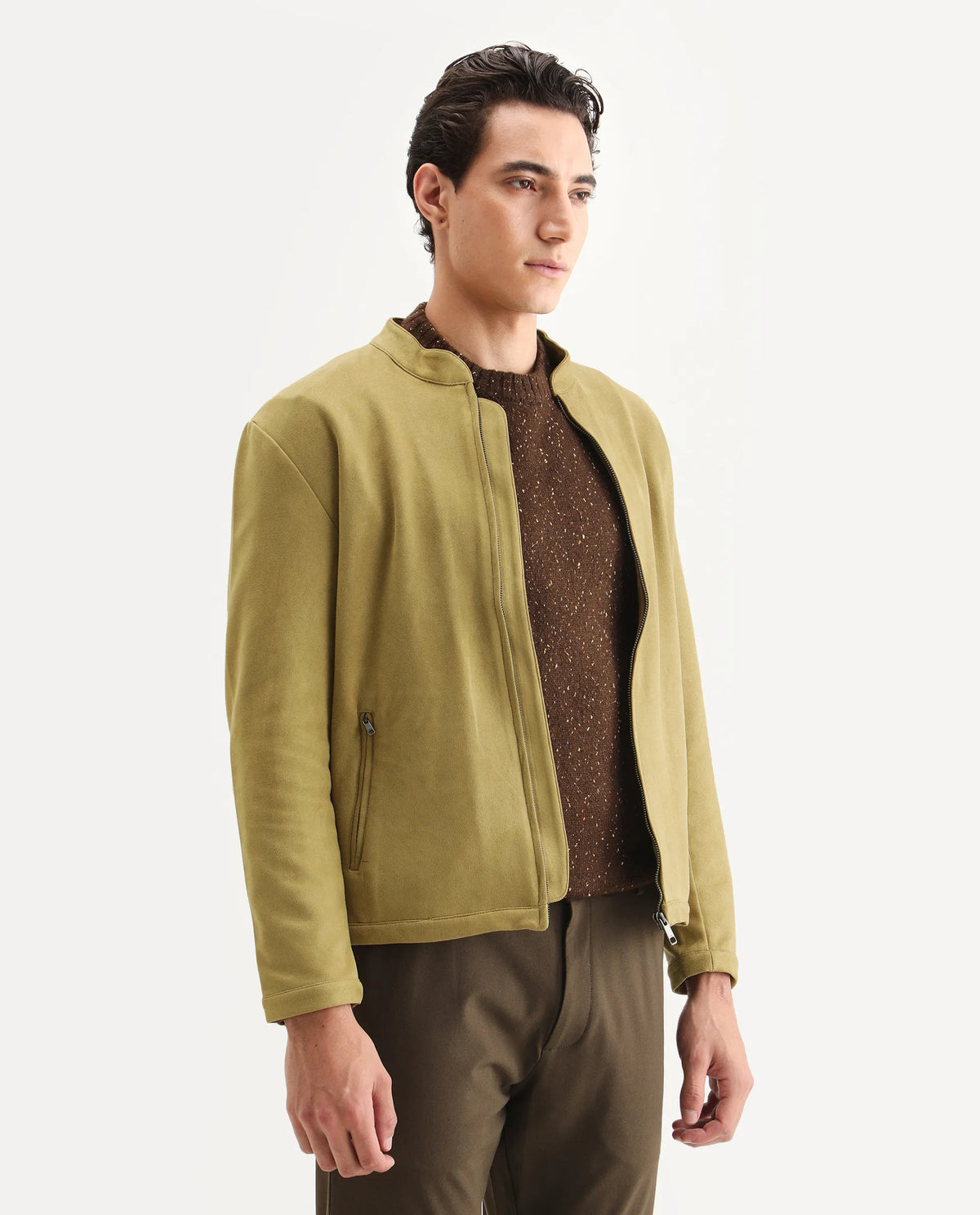Rare Rabbit Men's Sink Green Plain Regular Fit Full Sleeve Mandarin Collar Jacket