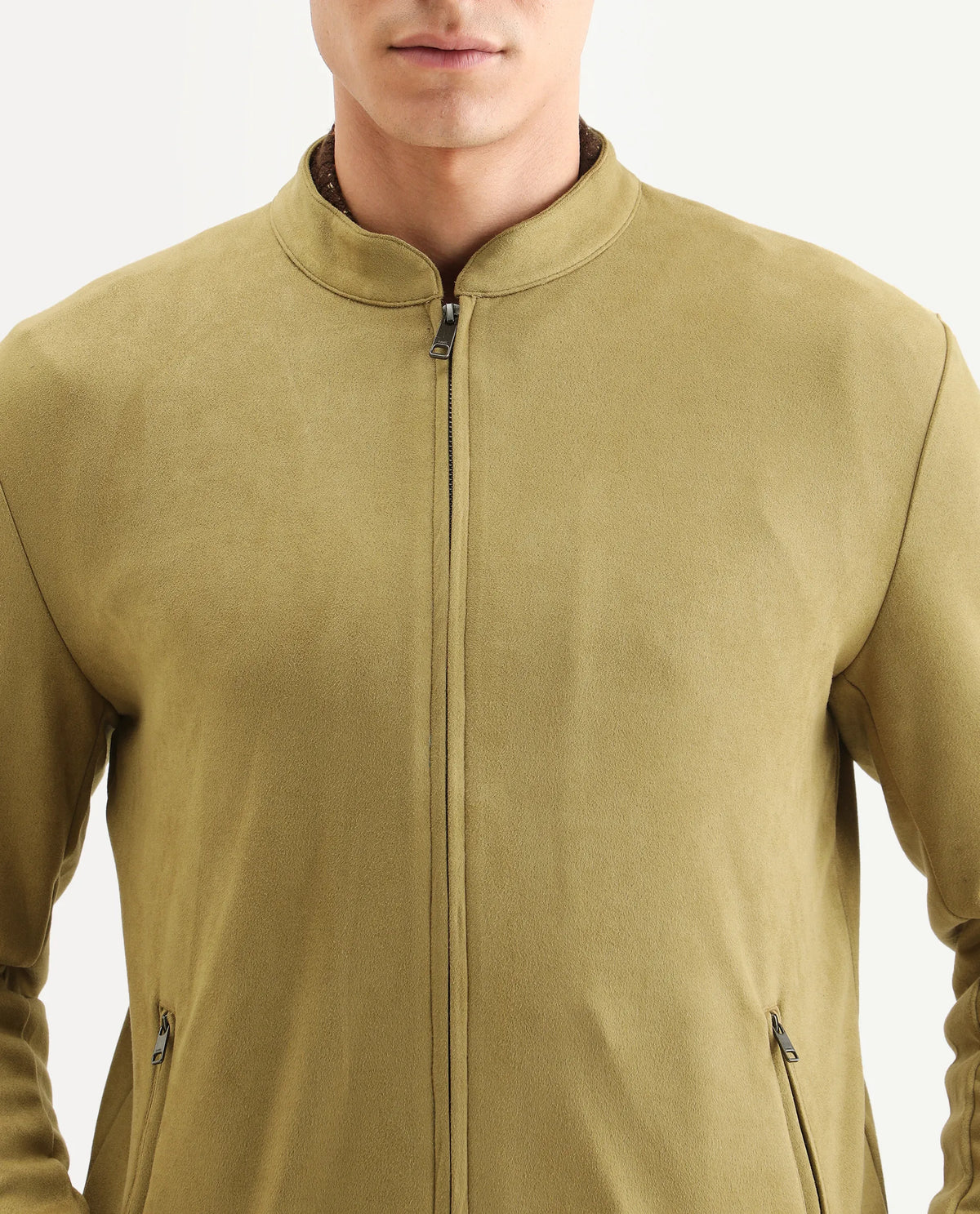 Rare Rabbit Men's Sink Green Plain Regular Fit Full Sleeve Mandarin Collar Jacket