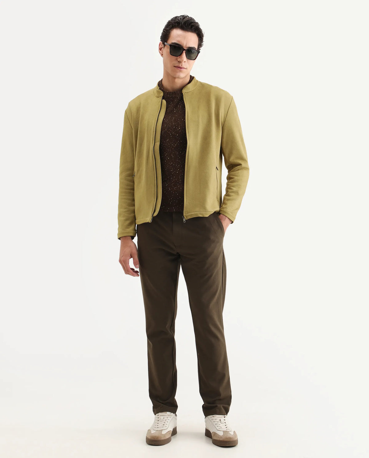 Rare Rabbit Men's Sink Green Plain Regular Fit Full Sleeve Mandarin Collar Jacket