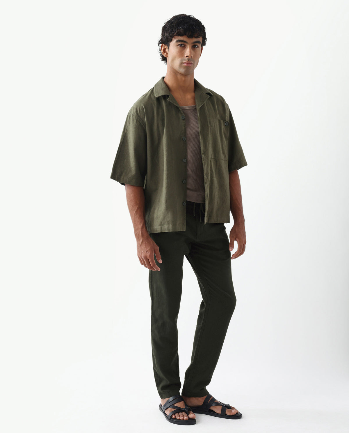 Rare Rabbit Men's Pastor Olive Linen Blend Plain Regular Fit Trouser