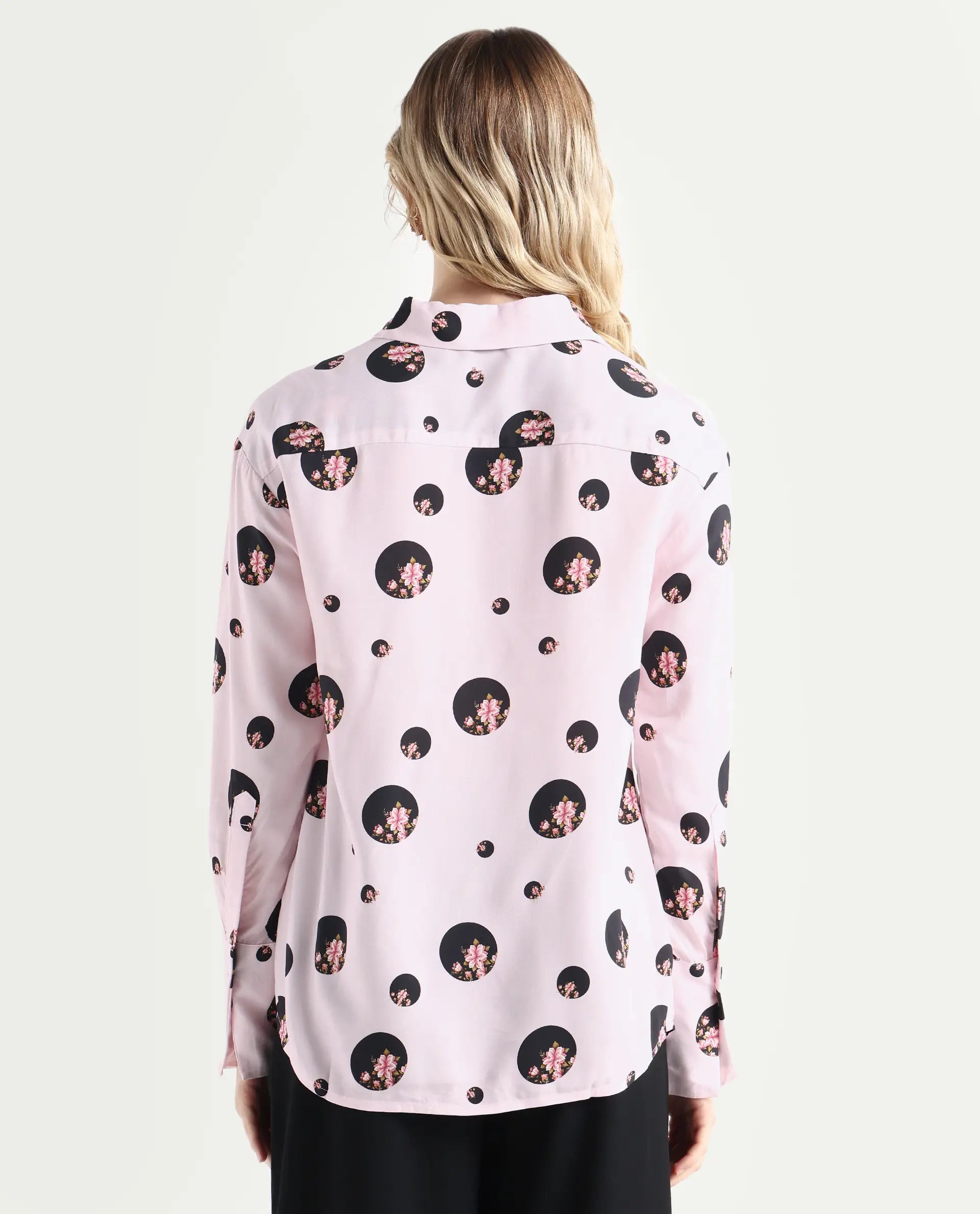 Rareism Women's Lumber Pink Viscose Spread Collar Floral Print Regular Fit Top
