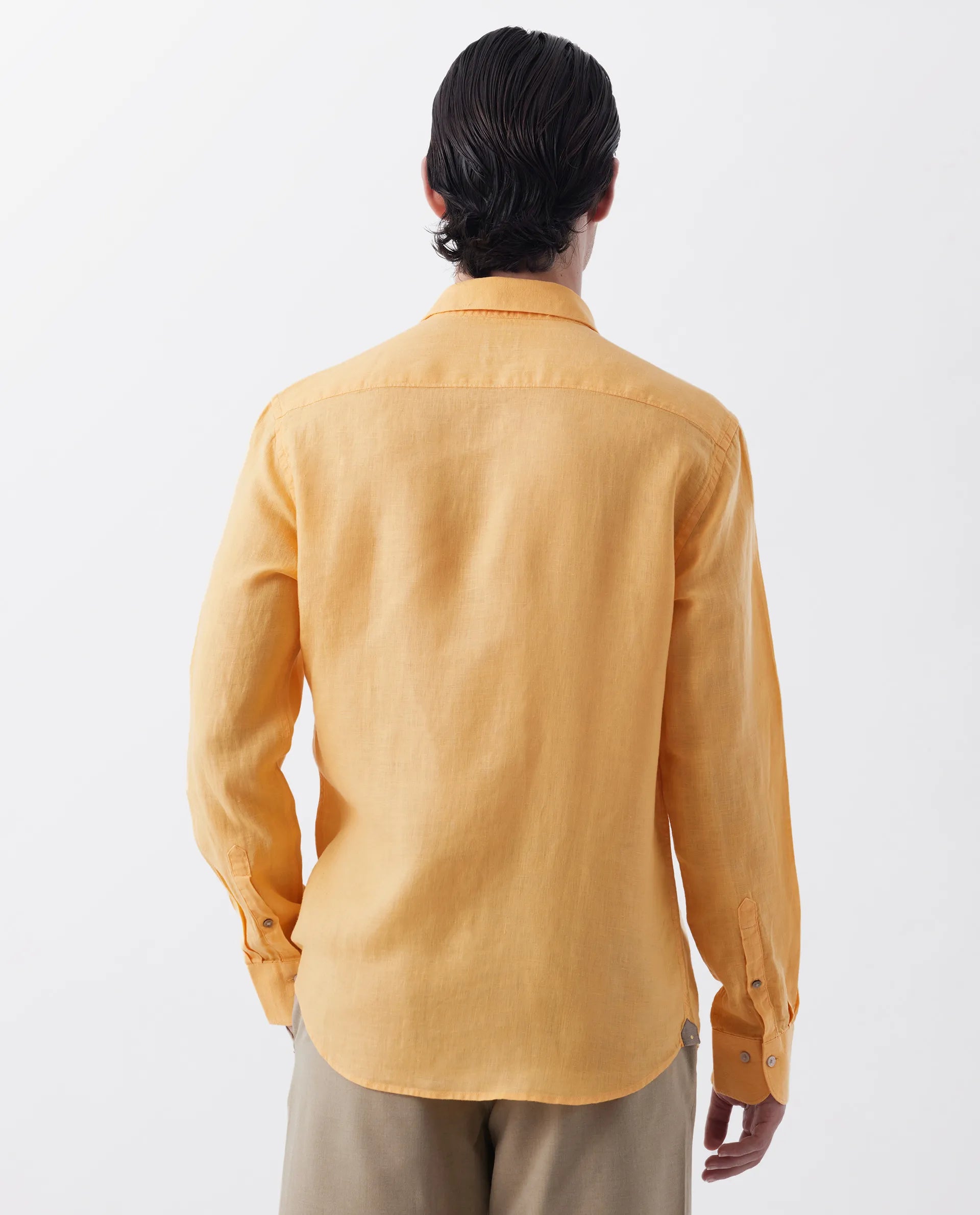 Rare Rabbit Men's Lenin Yellow 100% Linen Plain Regular Fit Full Sleeve Collared Shirt