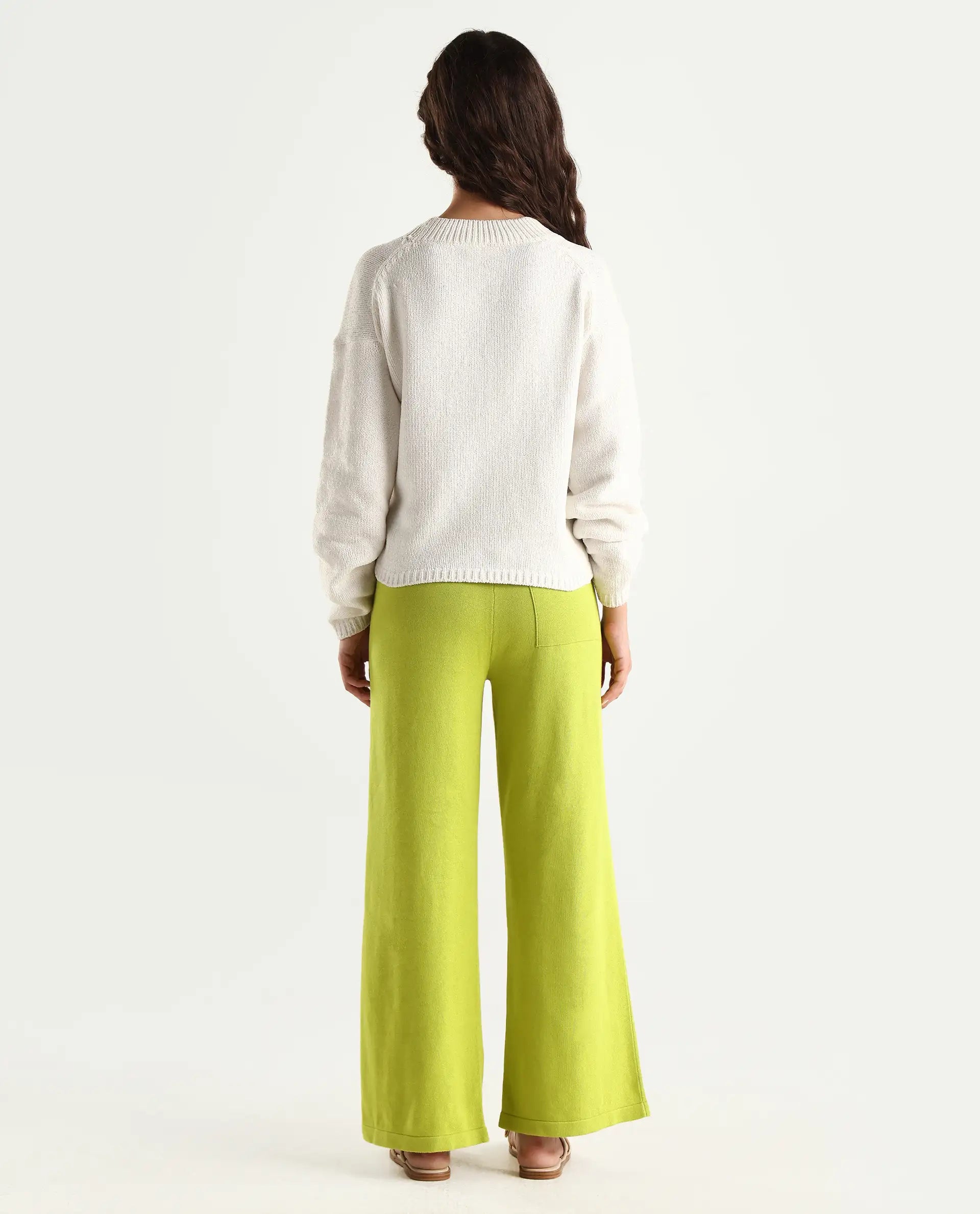 Rareism Women's Finnet Green Cotton Plain Relaxed Fit Track Pant