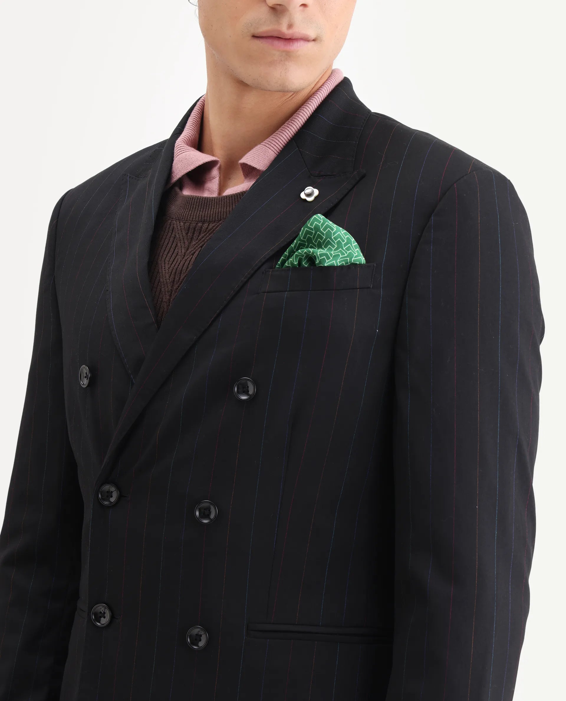 Rare Rabbit Men's Markus Black Polyester Plain Tailored Fit Full Sleeve Lapel Neck Suits