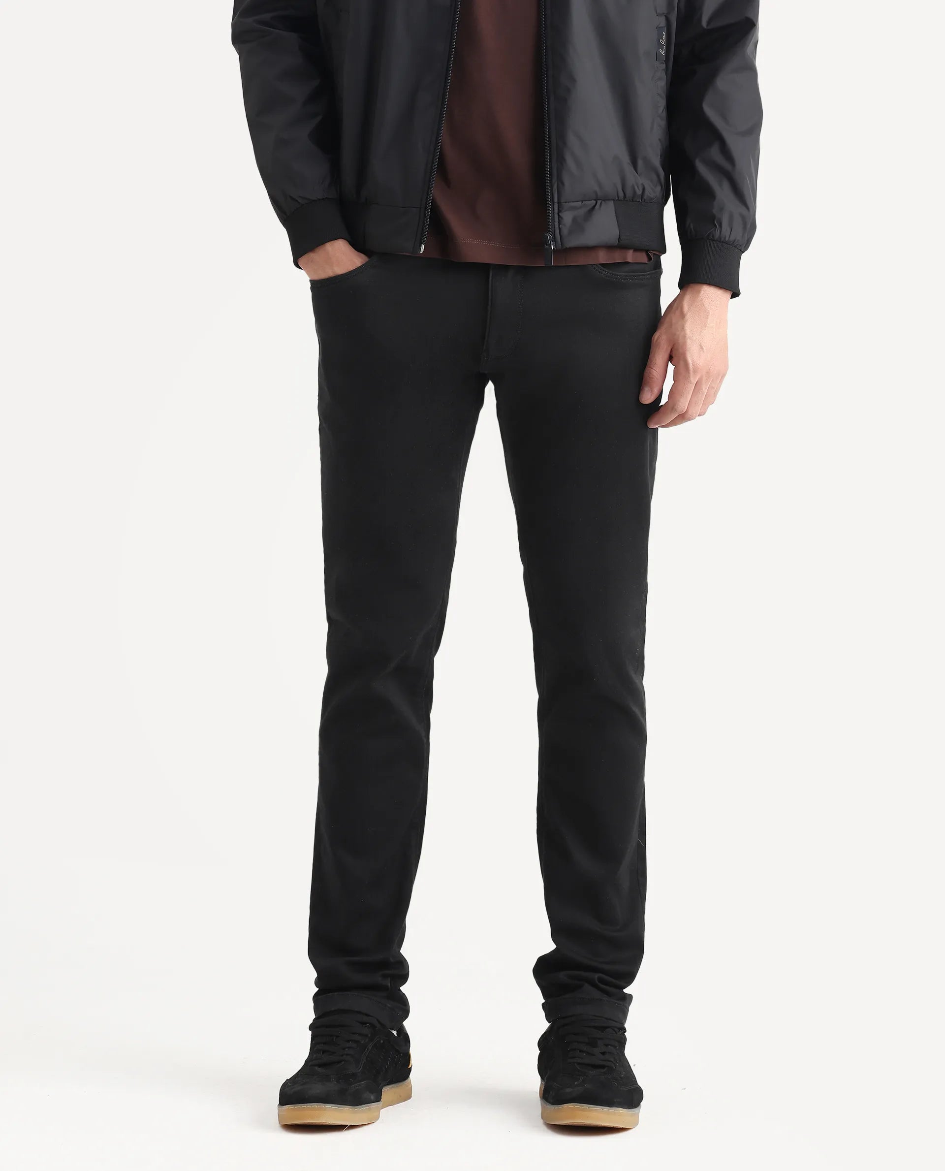 Rare Rabbit Men's Radley Black Cotton Plain Hawk Slim Fit Jeans