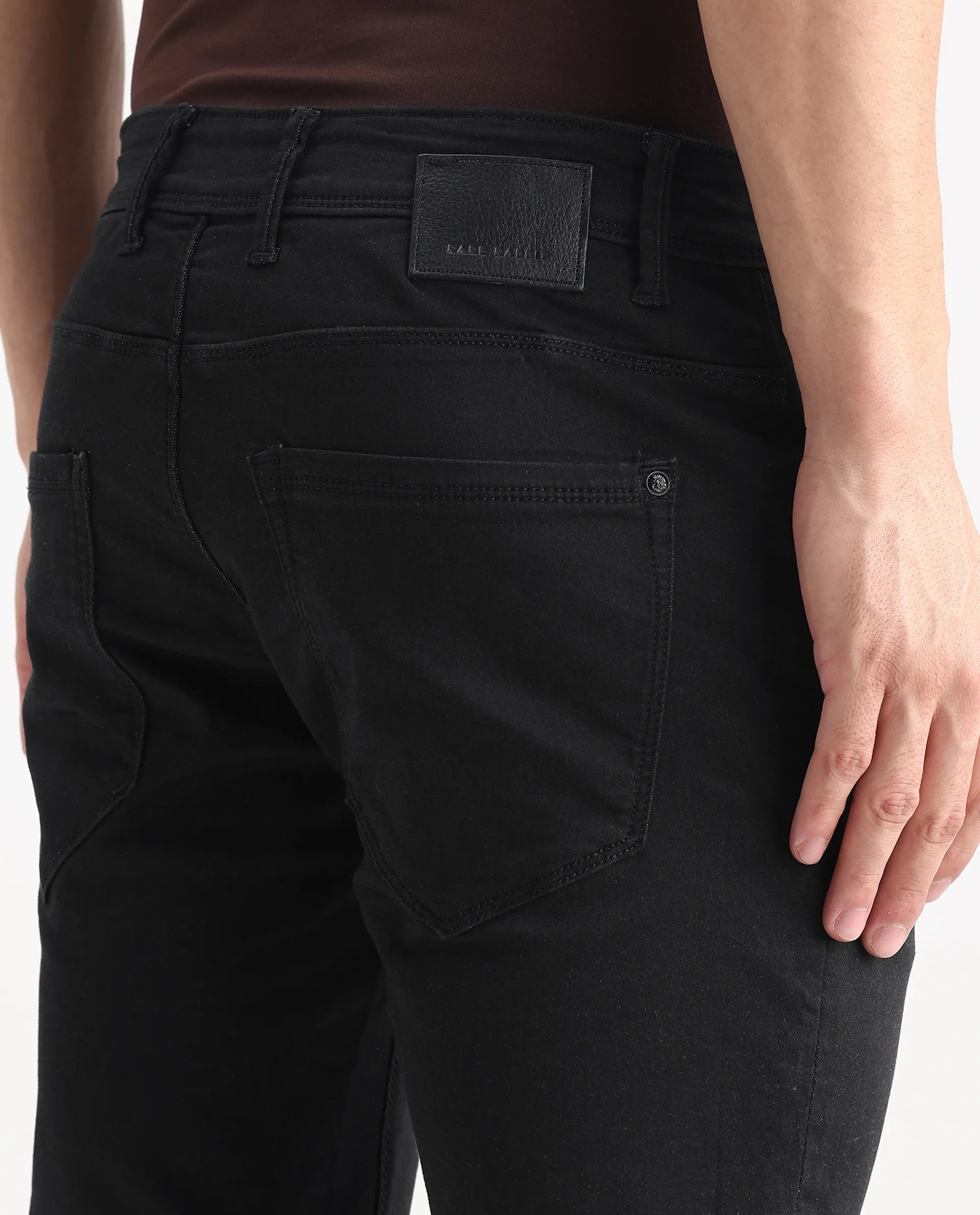 Rare Rabbit Men's Radley Black Cotton Plain Hawk Slim Fit Jeans