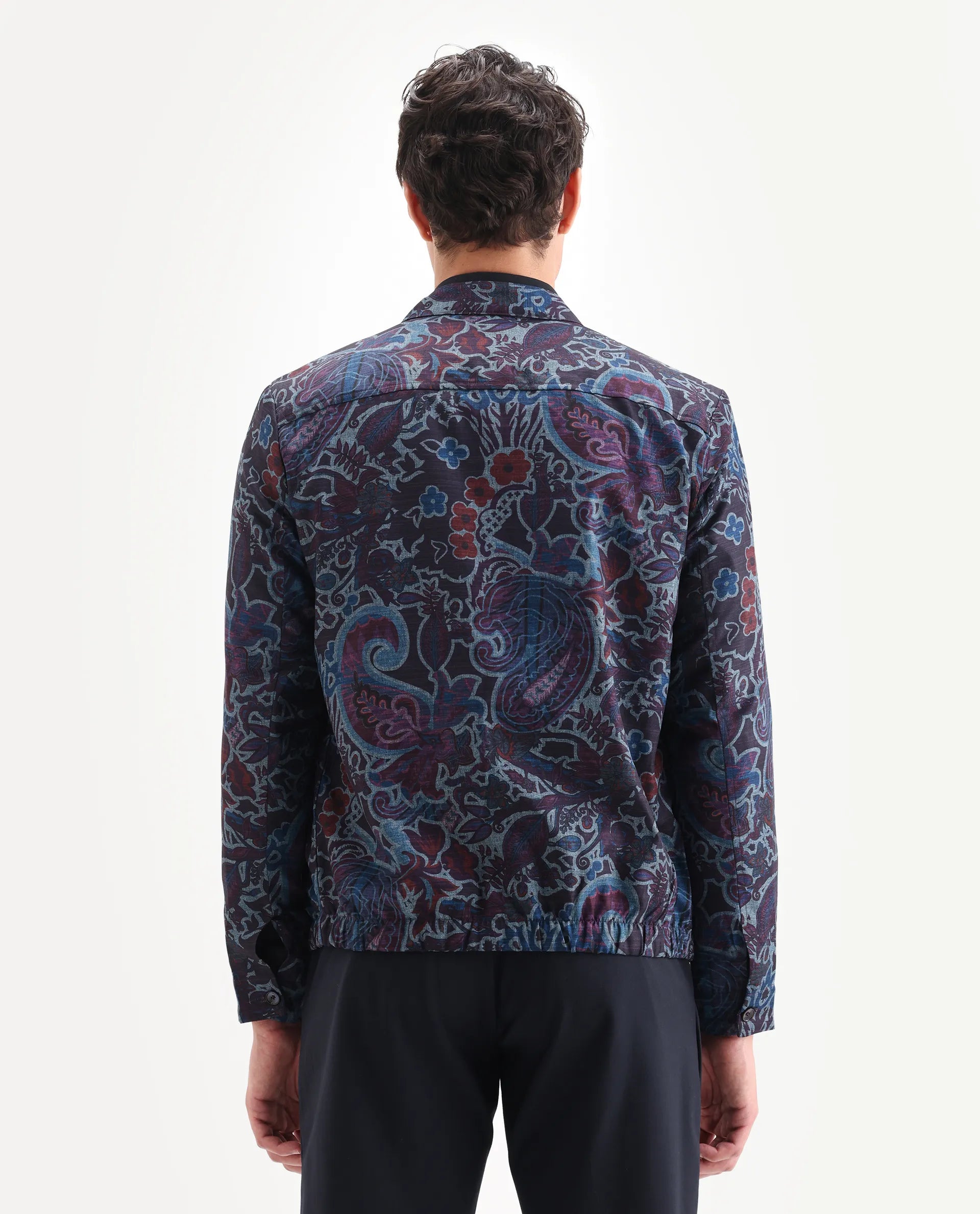 Rare Rabbit Men's Radio Dark Purple Polyester Paisley Print Regular Fit Full Sleeve Mandarin Collar Jacket