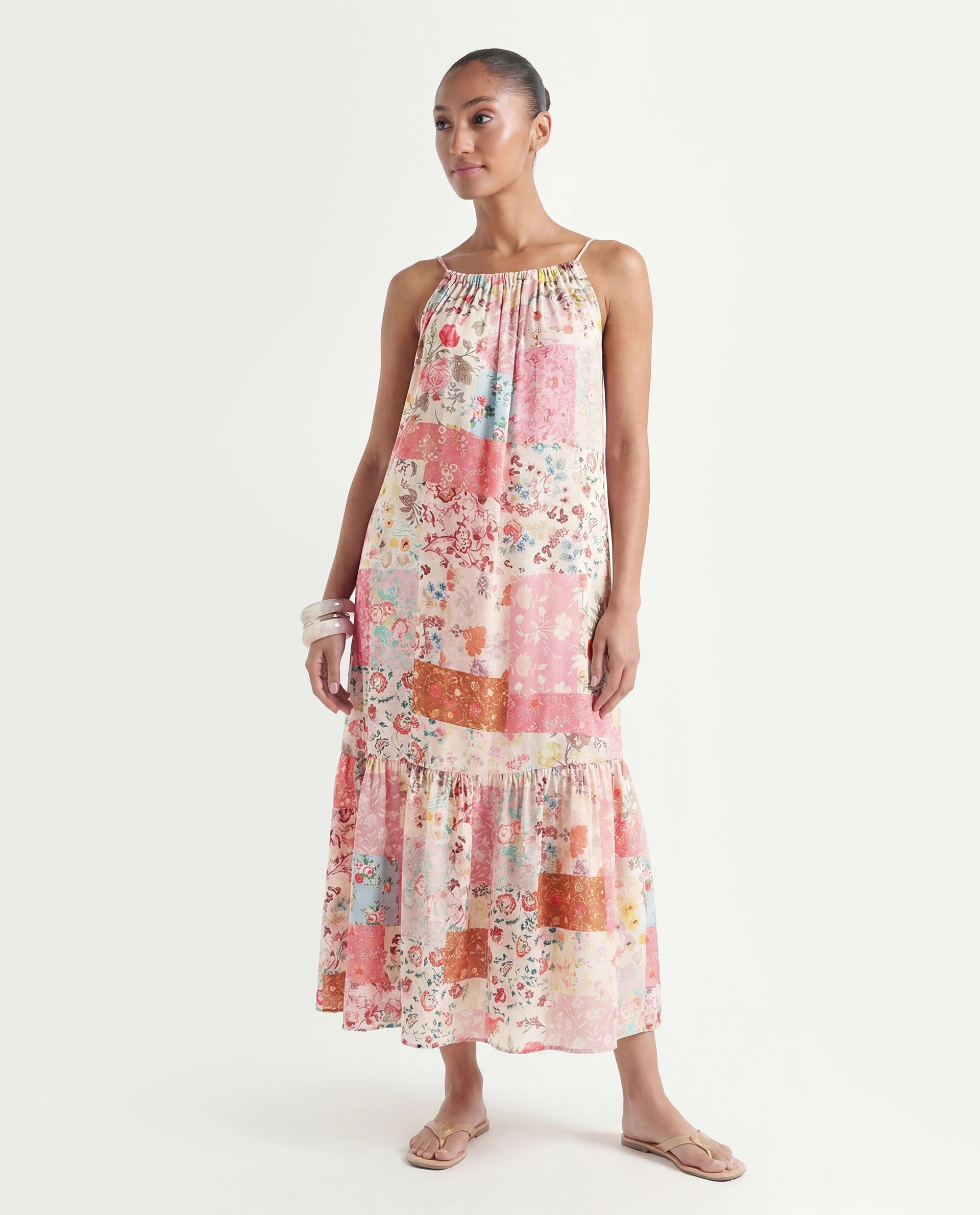 Rareism Women's Katie Multi Polyester Shoulder Strap Floral Print Shoulder Strap Maxi Regular Fit Dress