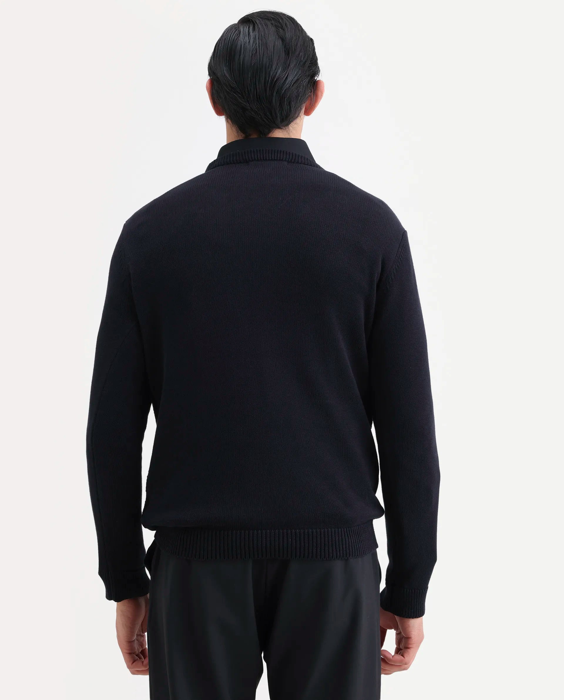 Rare Rabbit Men's Fink Black Cotton Monogram Print Relaxed Fit Full Sleeve Crew Neck Sweater