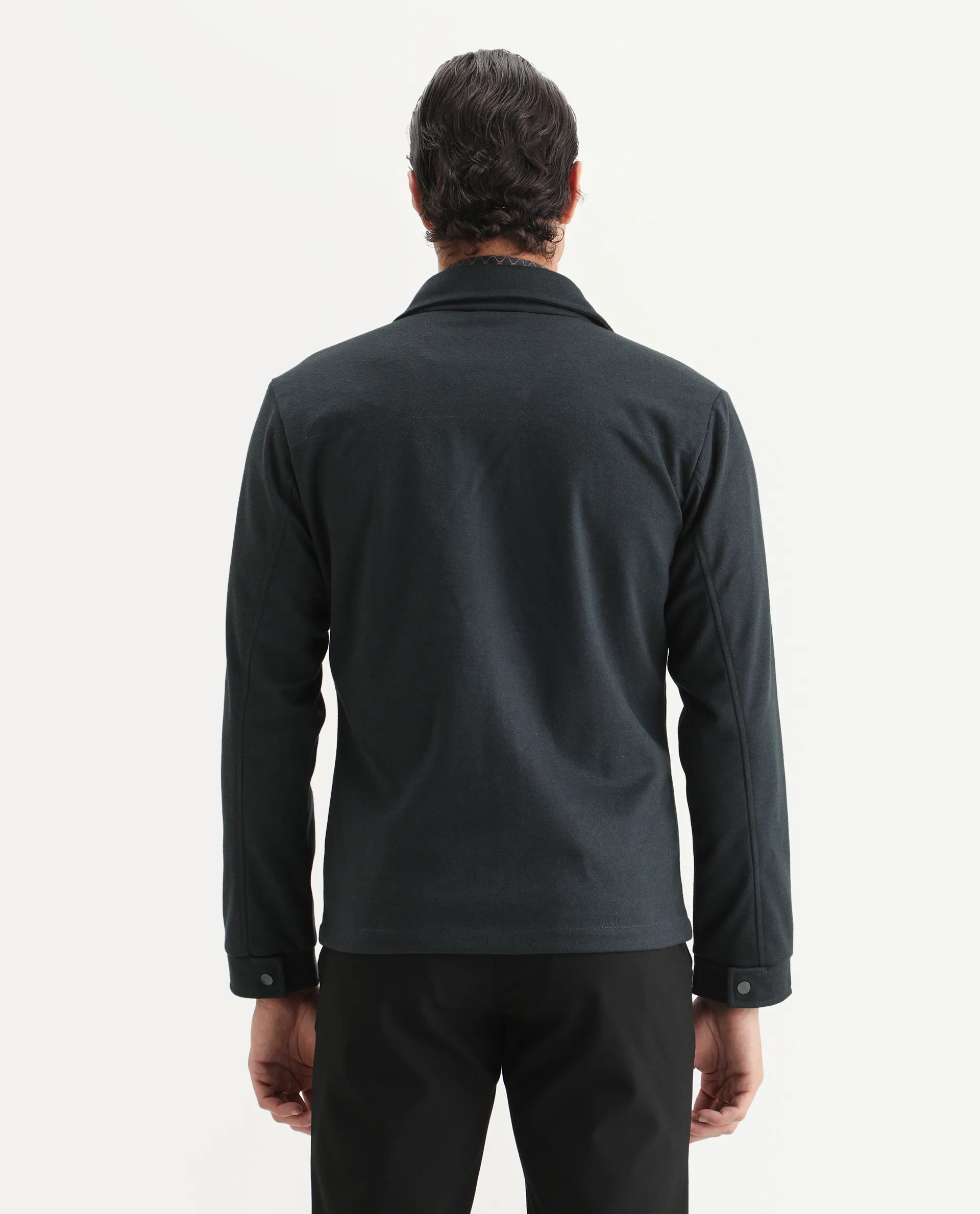 Rare Rabbit Men's Diaz Dark Petrol Polyester Plain Tailored Fit Full Sleeve Spread Collar Jacket