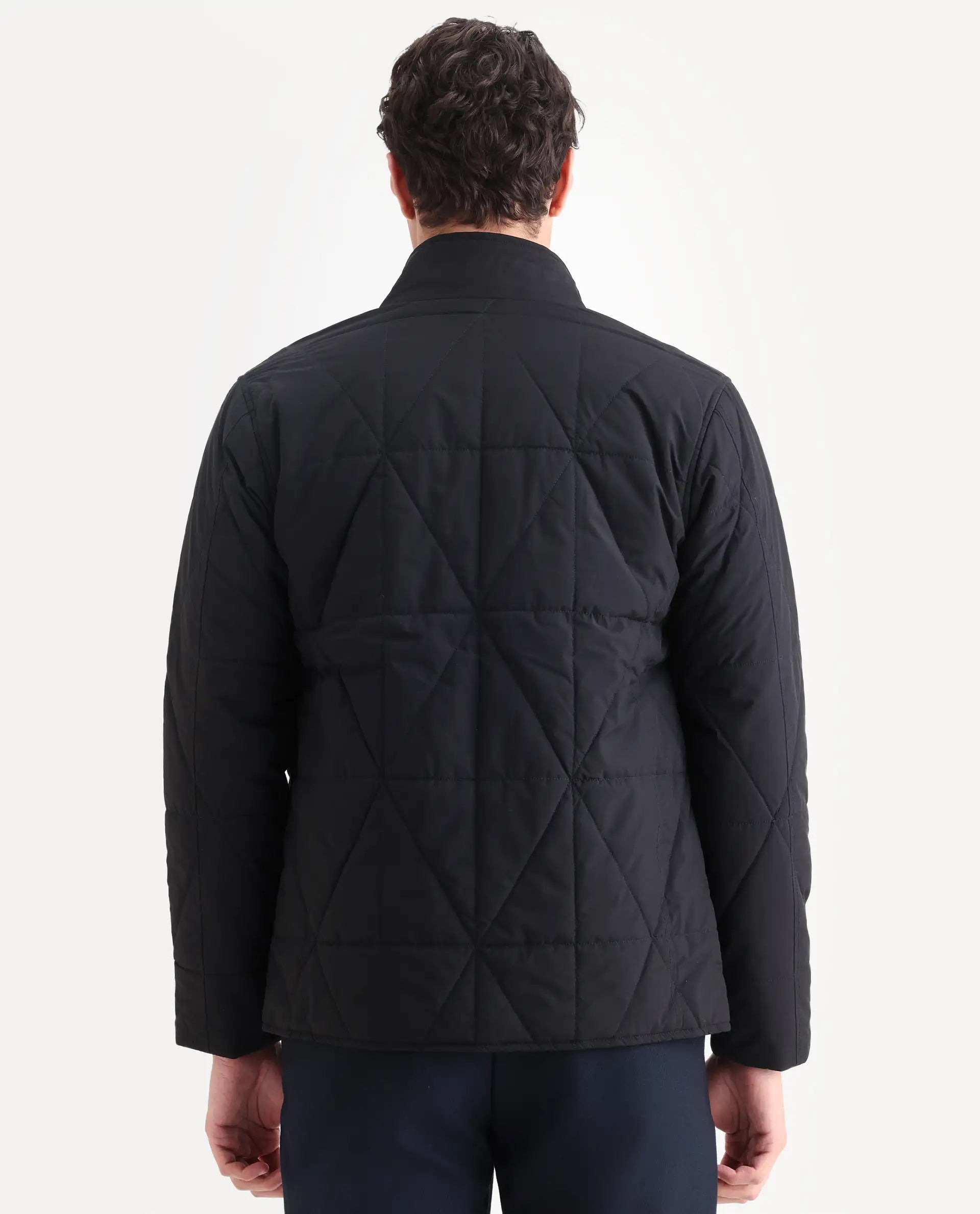 Rare Rabbit Men's Wang Black Polyester Plain Regular Fit Full Sleeve Mandarin Collar Jacket
