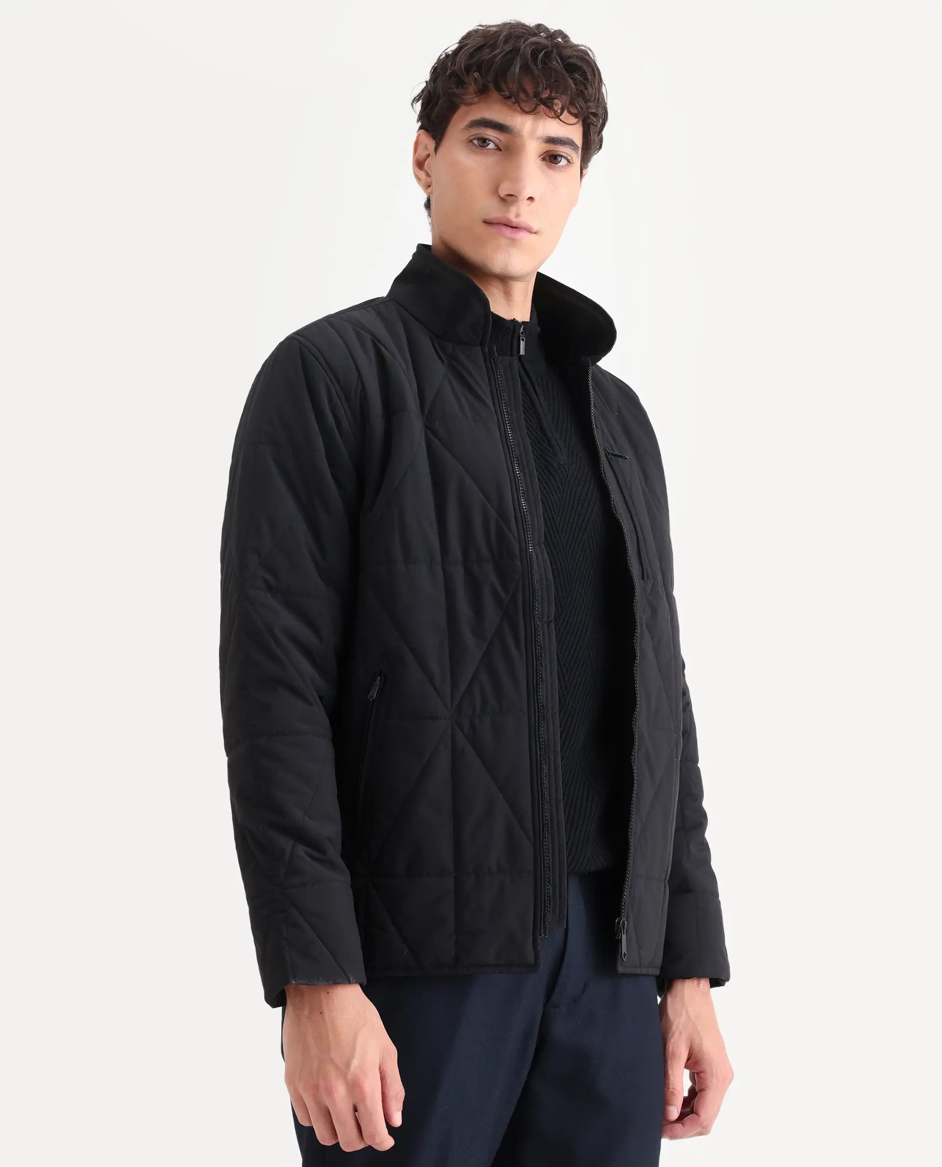 Rare Rabbit Men's Wang Black Polyester Plain Regular Fit Full Sleeve Mandarin Collar Jacket