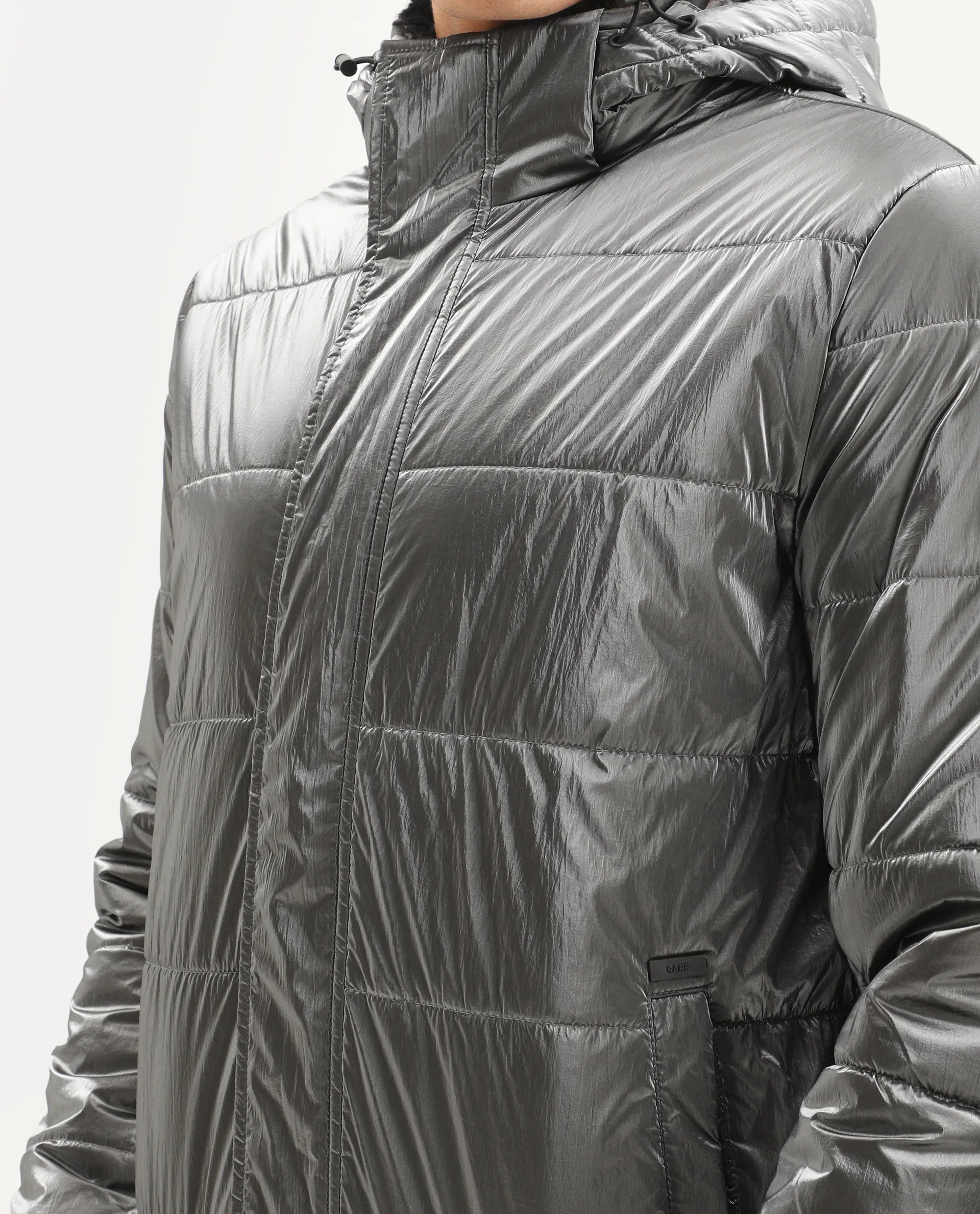 Rare Rabbit Men's Osad Dark Grey Polyester Plain Relaxed Fit Full Sleeve Hooded Jacket