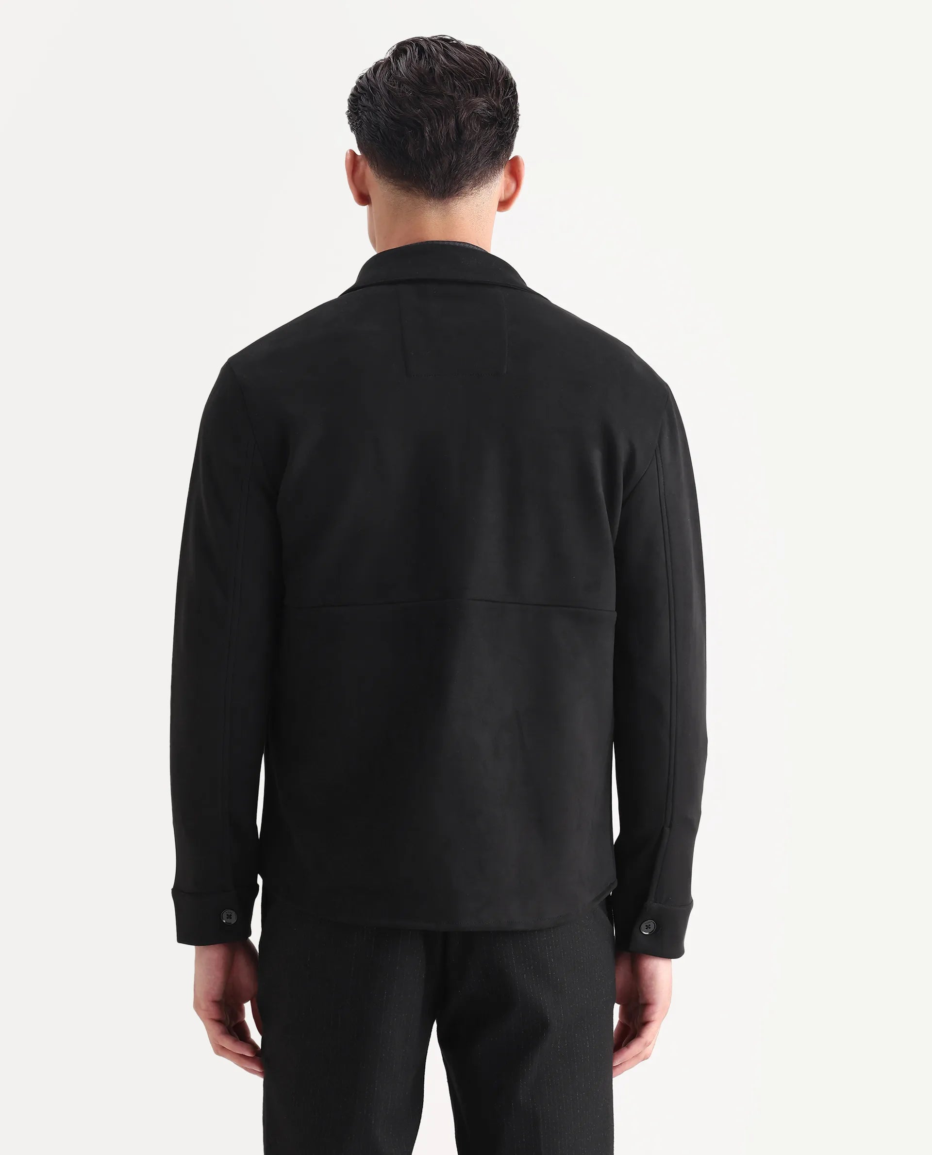 Rare Rabbit Men's Delk Black Suede Plain Regular Fit Full Sleeve Spread Collar Jacket
