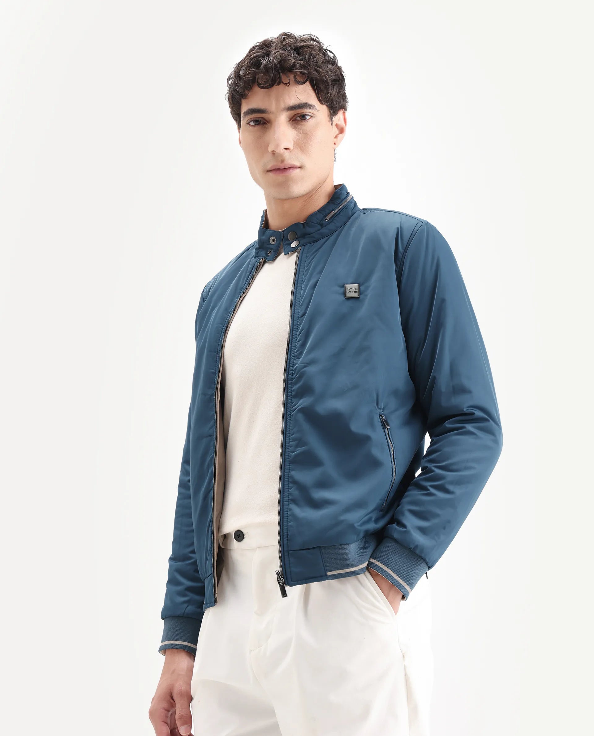 Rare Rabbit Men's Royban Beige Polyester Plain Regular Fit Full Sleeve Mandarin Collar Jacket