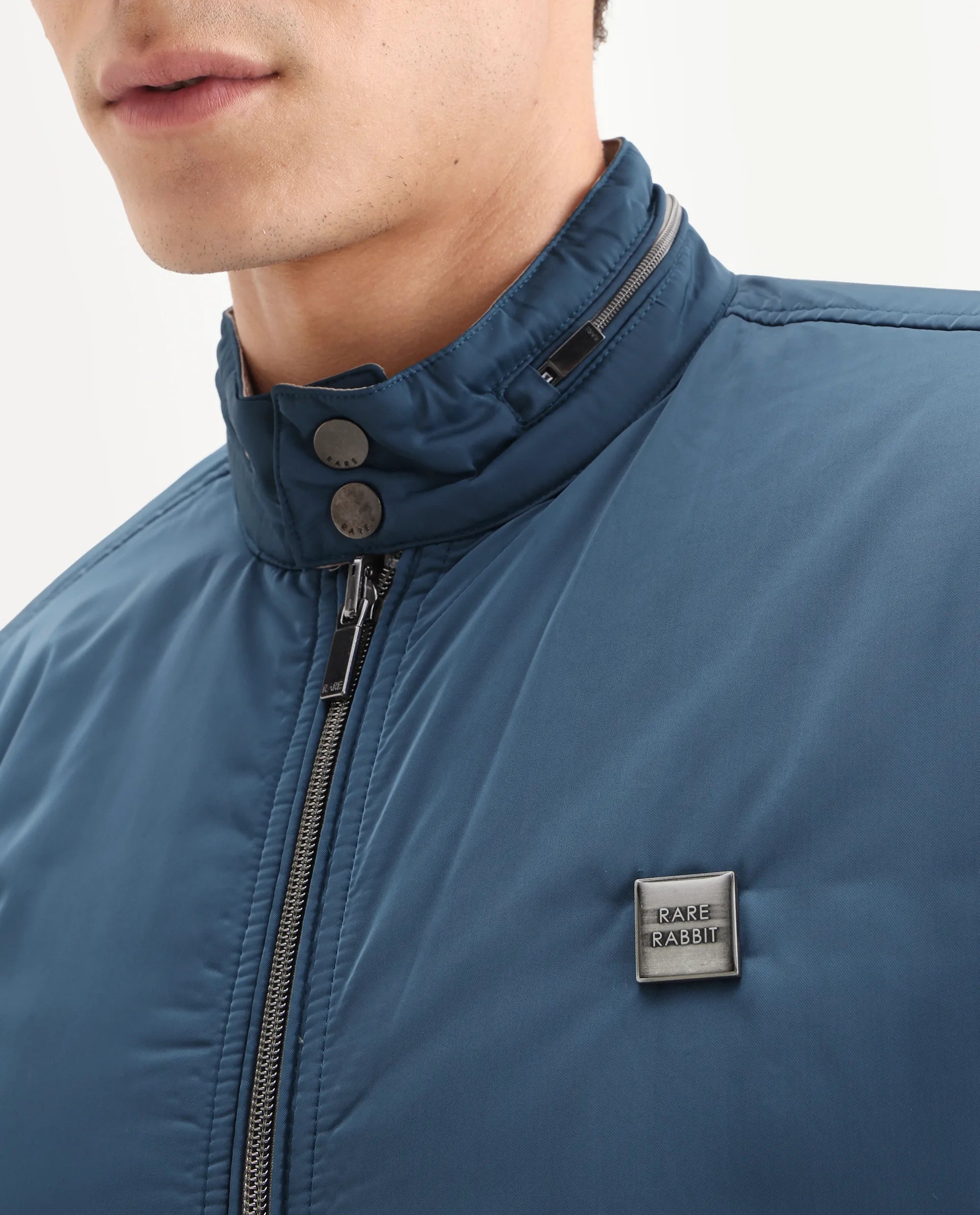 Rare Rabbit Men's Royban Beige Polyester Plain Regular Fit Full Sleeve Mandarin Collar Jacket