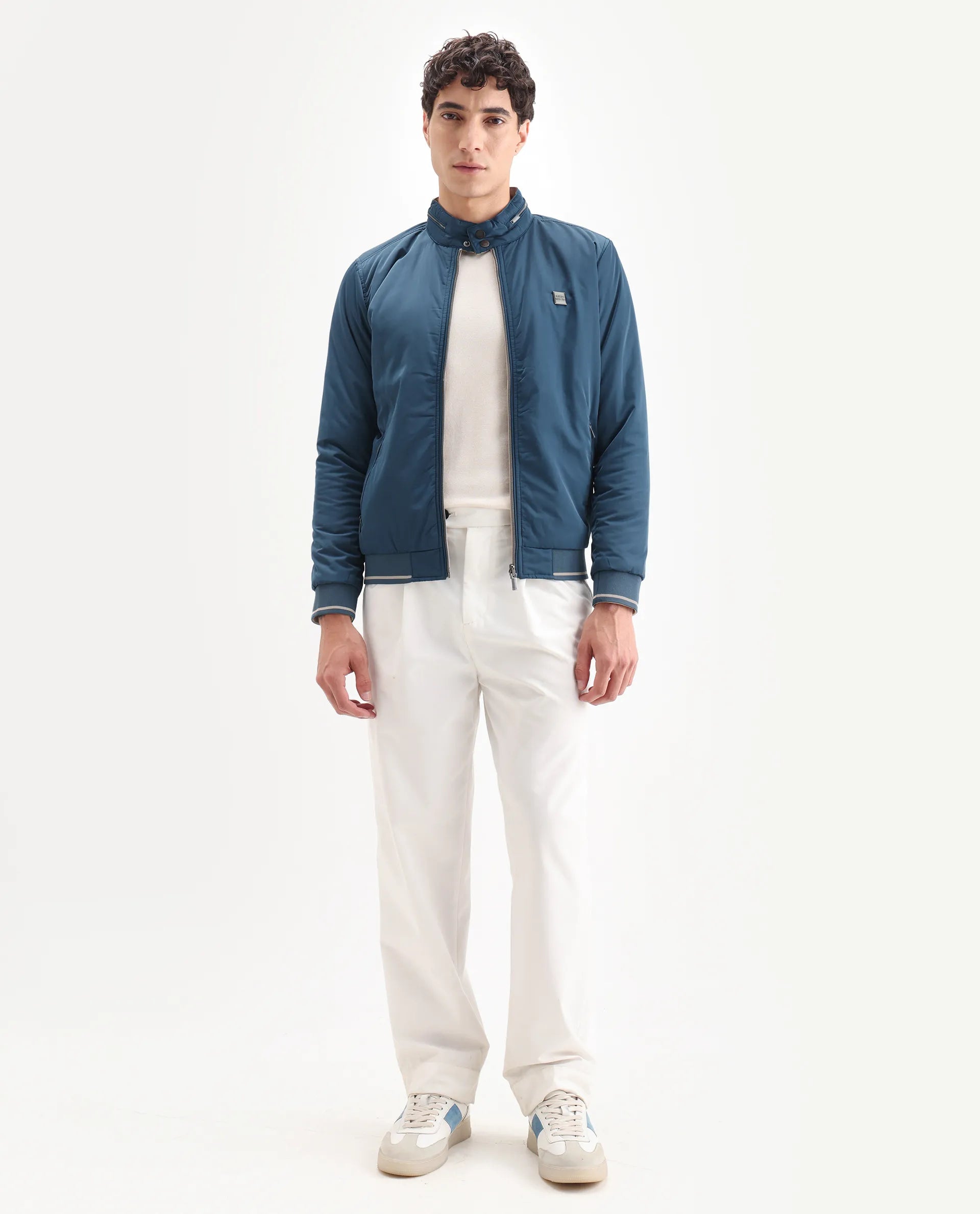 Rare Rabbit Men's Royban Beige Polyester Plain Regular Fit Full Sleeve Mandarin Collar Jacket