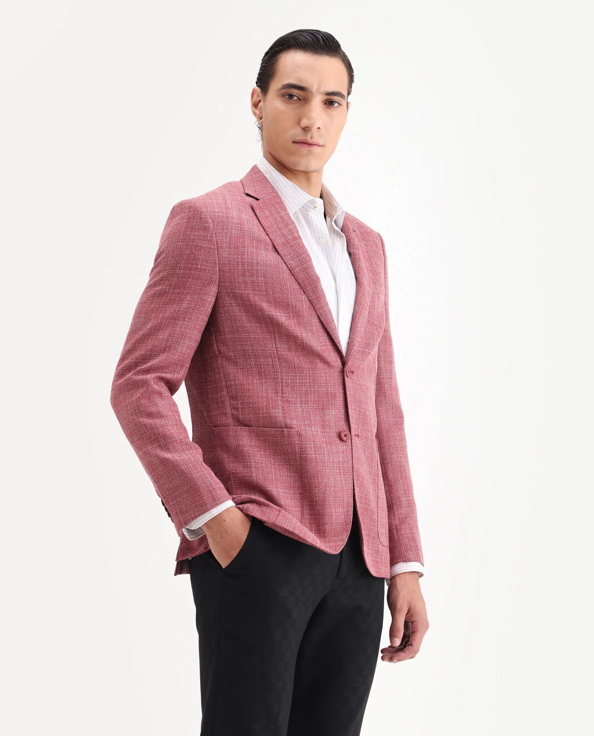 Rare Rabbit Men's Drew Red Polyester Plain Tailored Fit Full Sleeve Lapel Neck Blazer