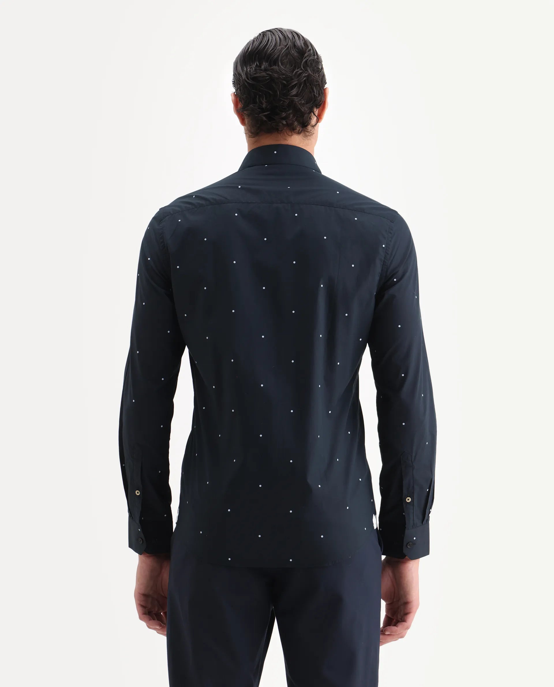 Rare Rabbit Men's Plutoo Black Cotton Polka Print Tailored Fit Full Sleeve Collared Shirt