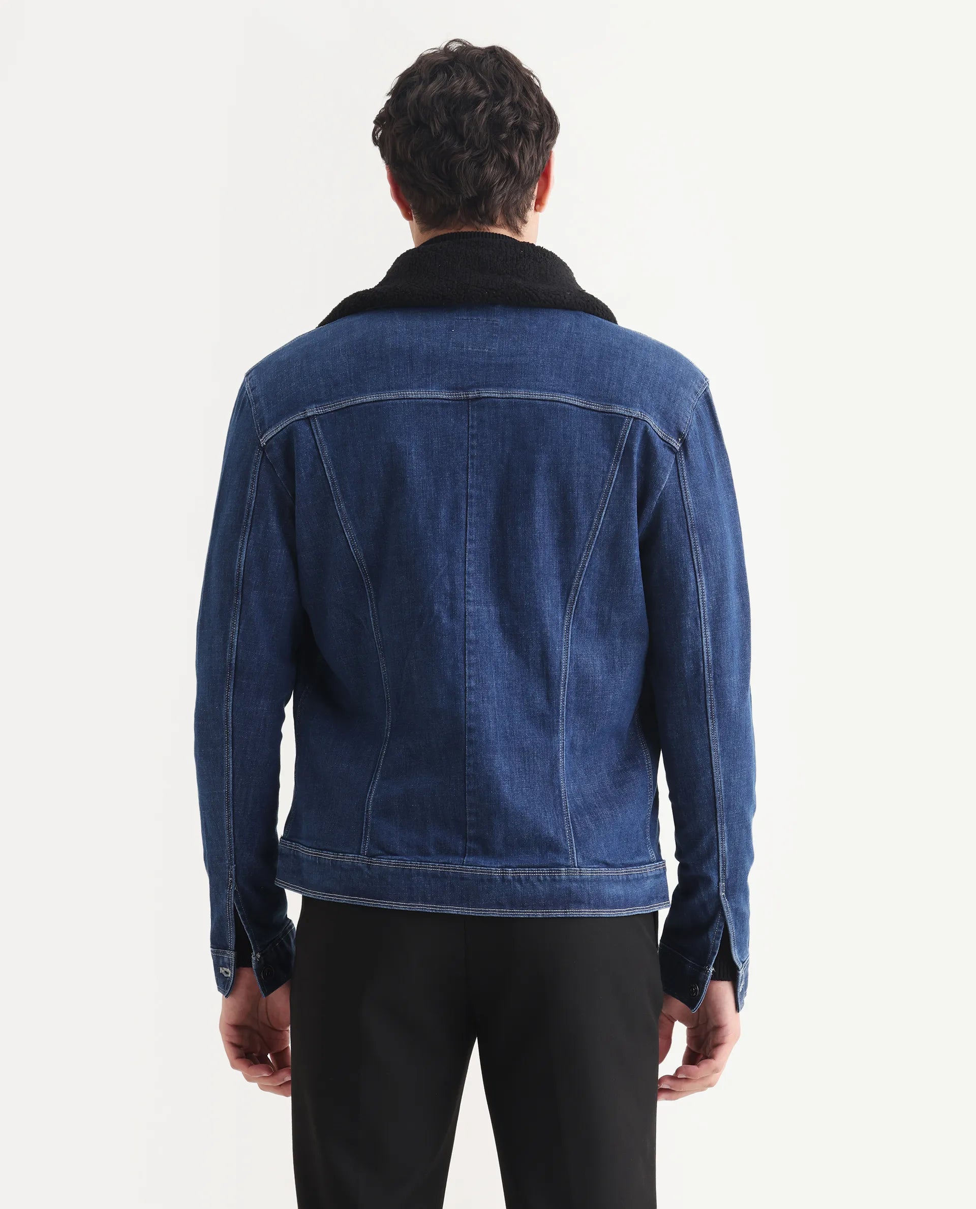 Rare Rabbit Men's Rubik Dark Blue Cotton Plain Regular Fit Full Sleeve Spread Collar Jacket