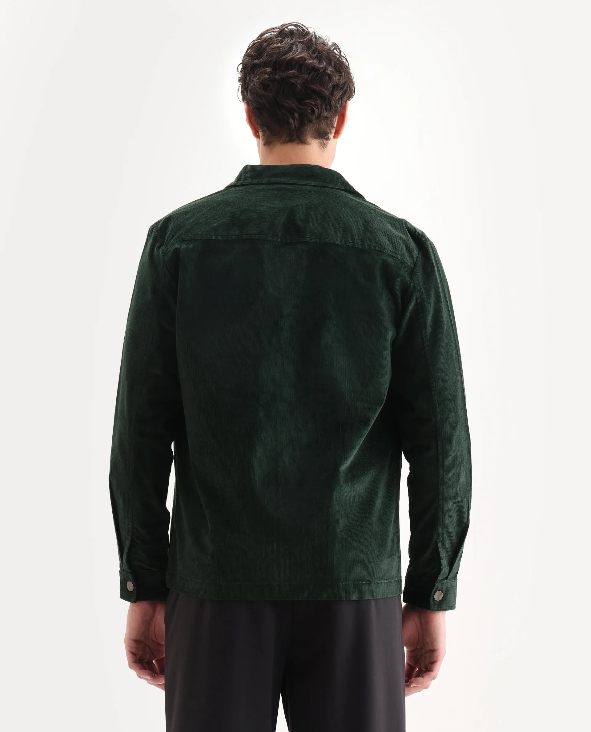 Rare Rabbit Men's Upto Dark Green Cotton Plain Regular Fit Full Sleeve Spread Collar Jacket