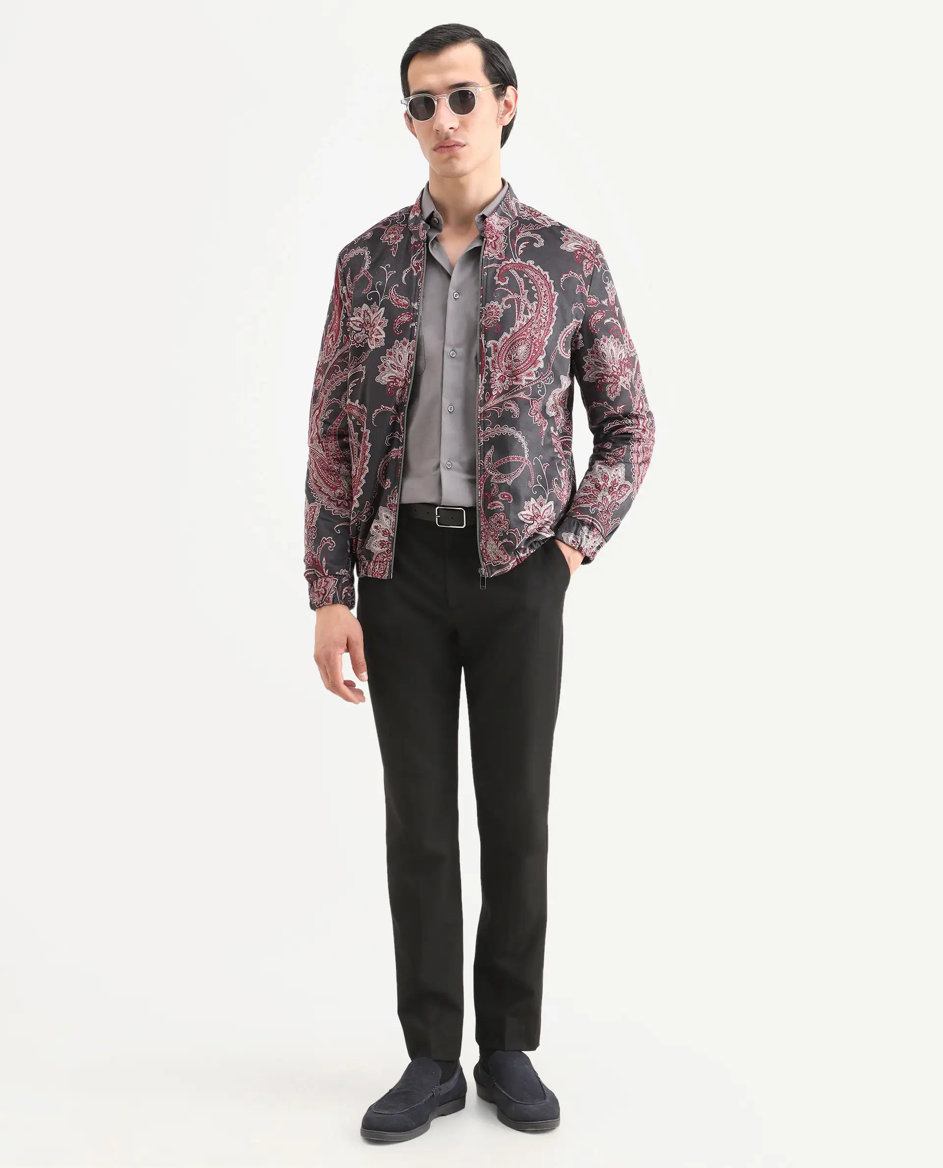 Rare Rabbit Men's Dalia Black Polyester Paisley Print Regular Fit Full Sleeve Mandarin Collar Jacket