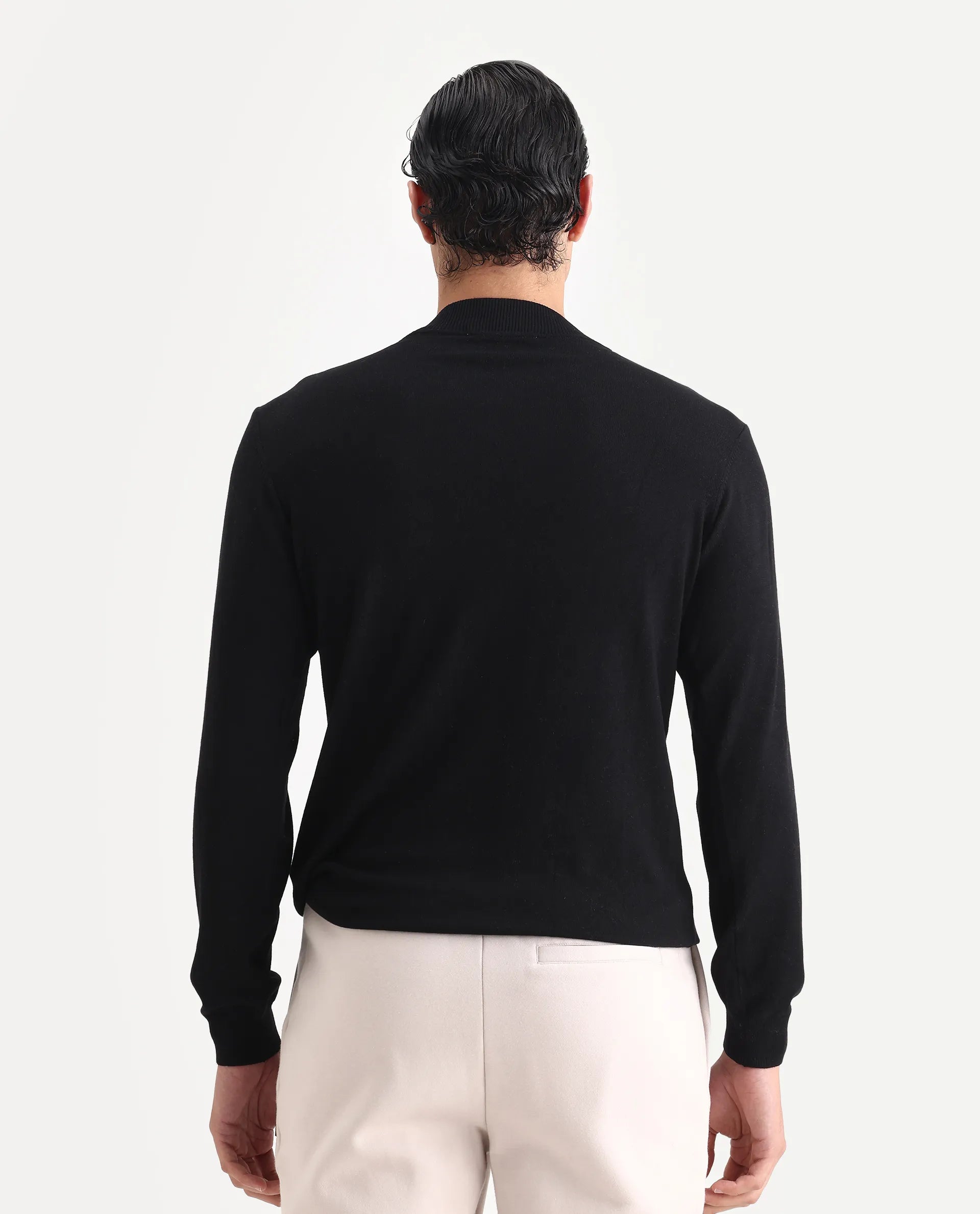 Rare Rabbit Men's Alfo 1 Black Viscose Plain Slim Fit Full Sleeve High Neck Sweater