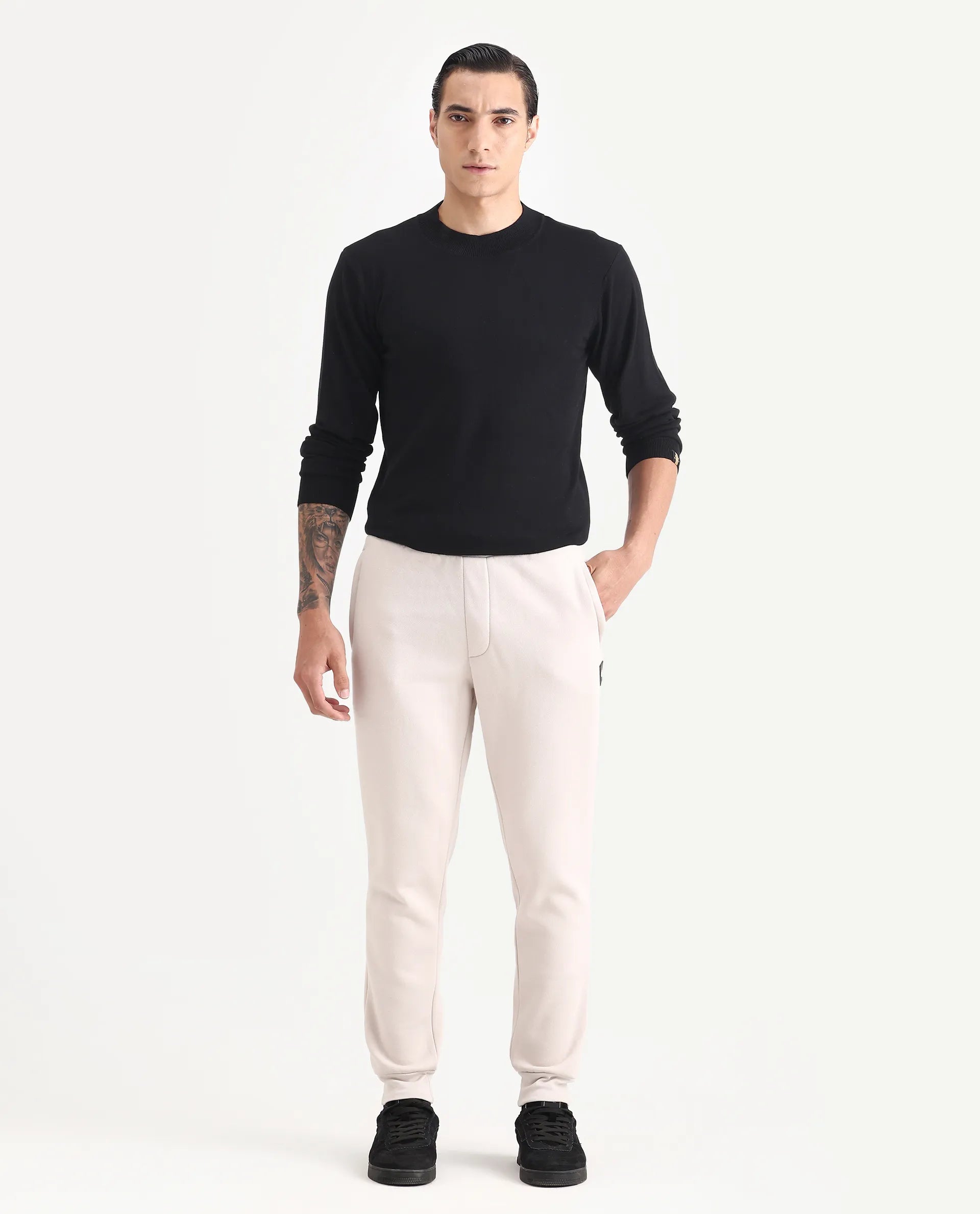 Rare Rabbit Men's Alfo 1 Black Viscose Plain Slim Fit Full Sleeve High Neck Sweater