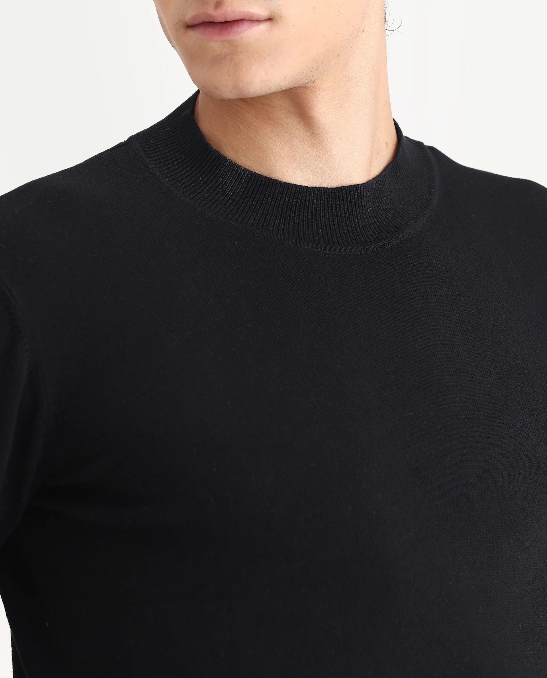 Rare Rabbit Men's Alfo 1 Black Viscose Plain Slim Fit Full Sleeve High Neck Sweater