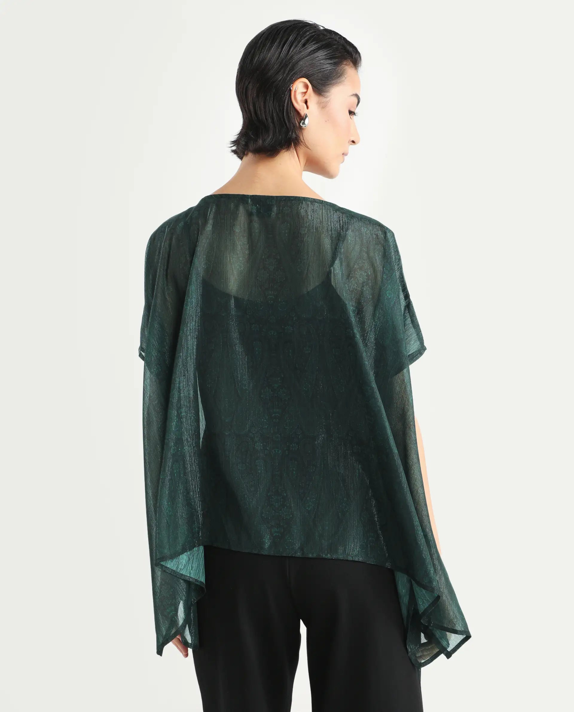 Rareism Women's Meresa Dark Green Polyester Boat Neck Plain Regular Fit Top