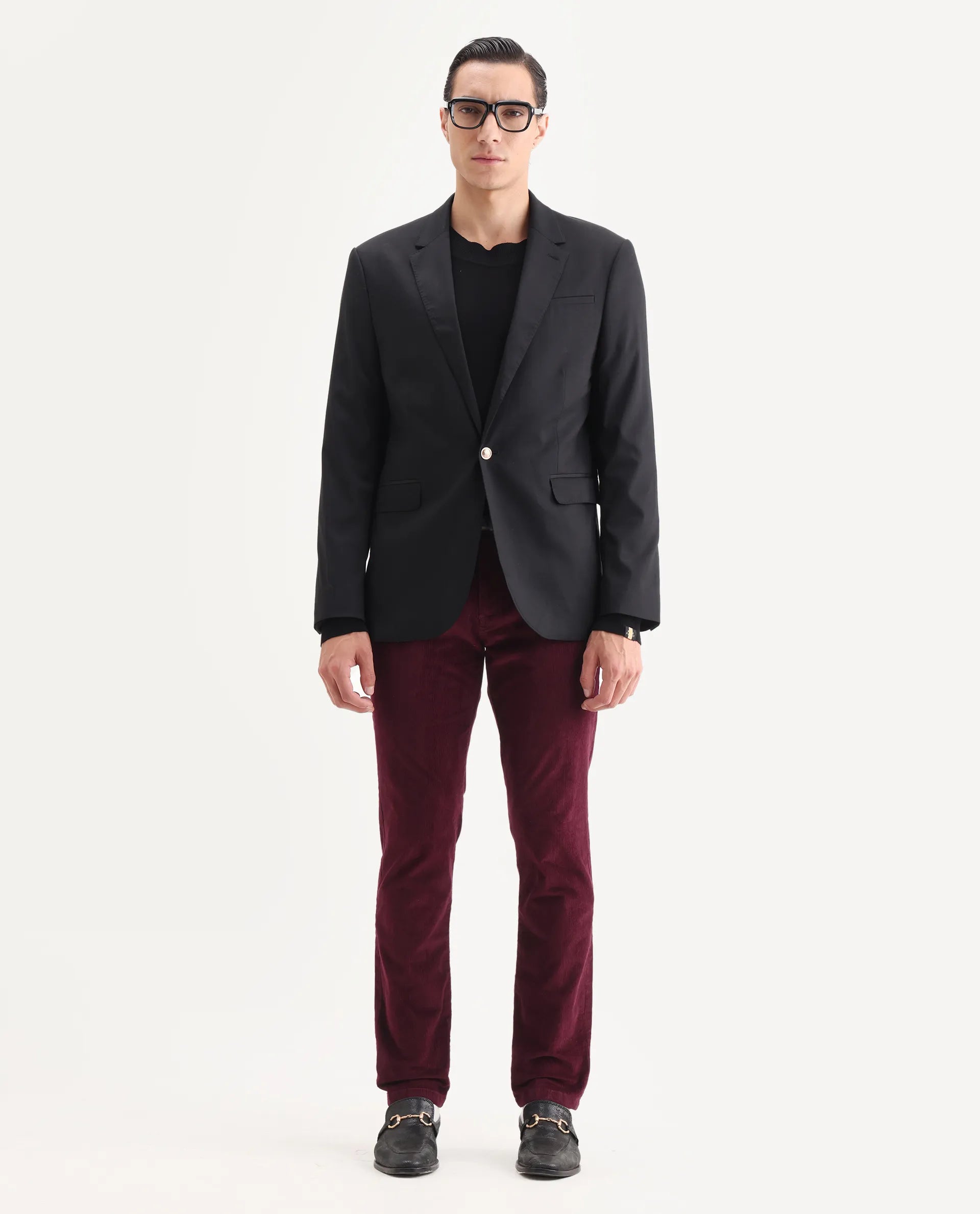 Rare Rabbit Men's Upton Maroon Cotton Plain Regular Fit Trouser