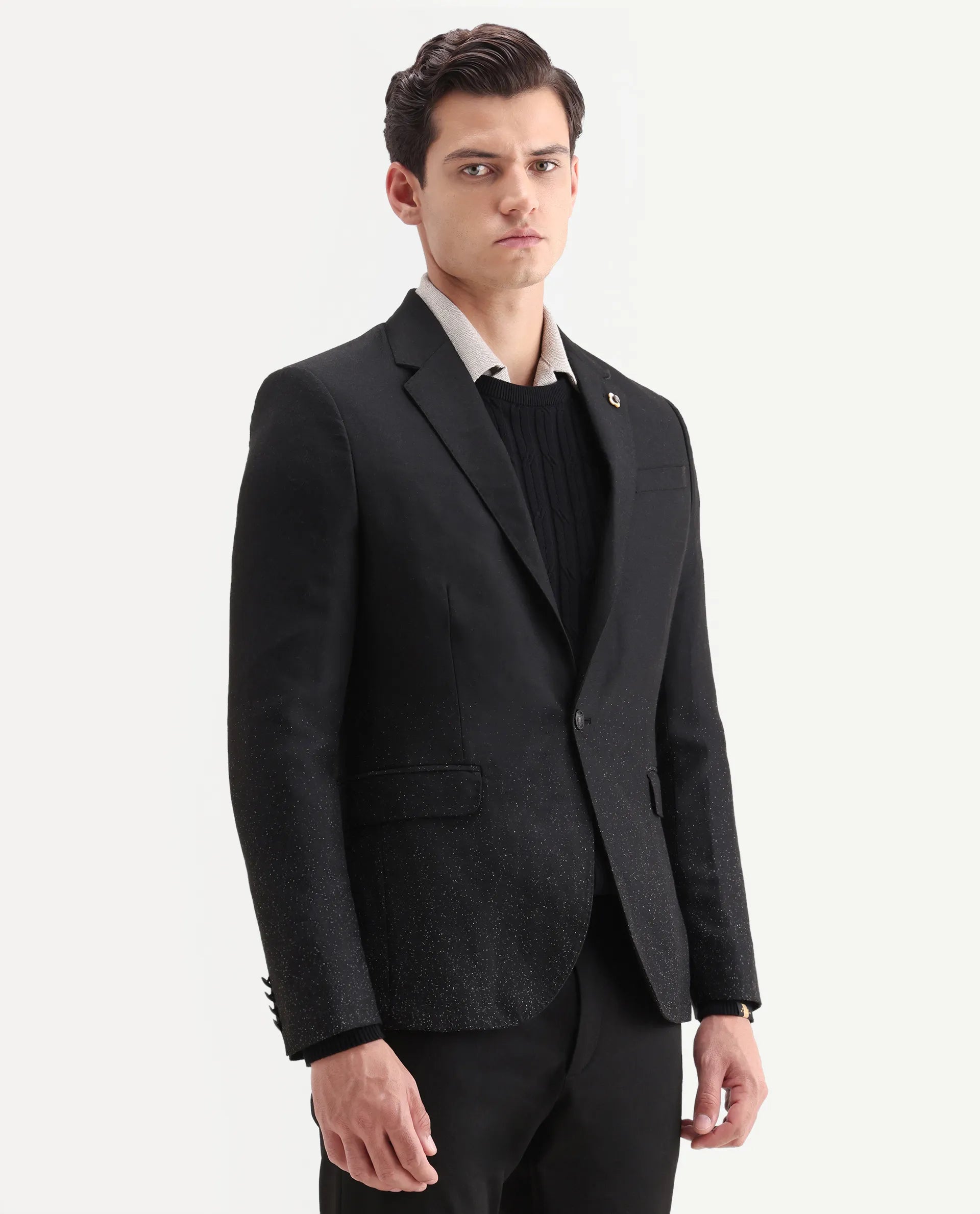 Rare Rabbit Men's Debra Black Polyester Plain Tailored Fit Full Sleeve Lapel Neck Blazer