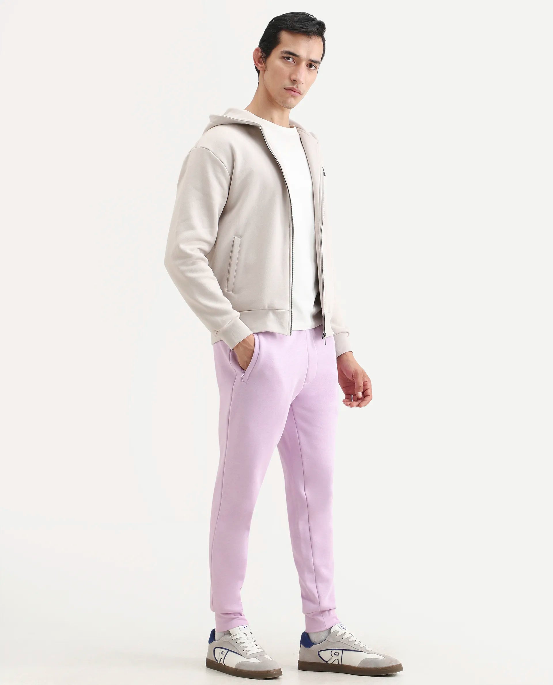Rare Rabbit Men's Stormy Pastel Purple Cotton Plain Regular Fit Joggers