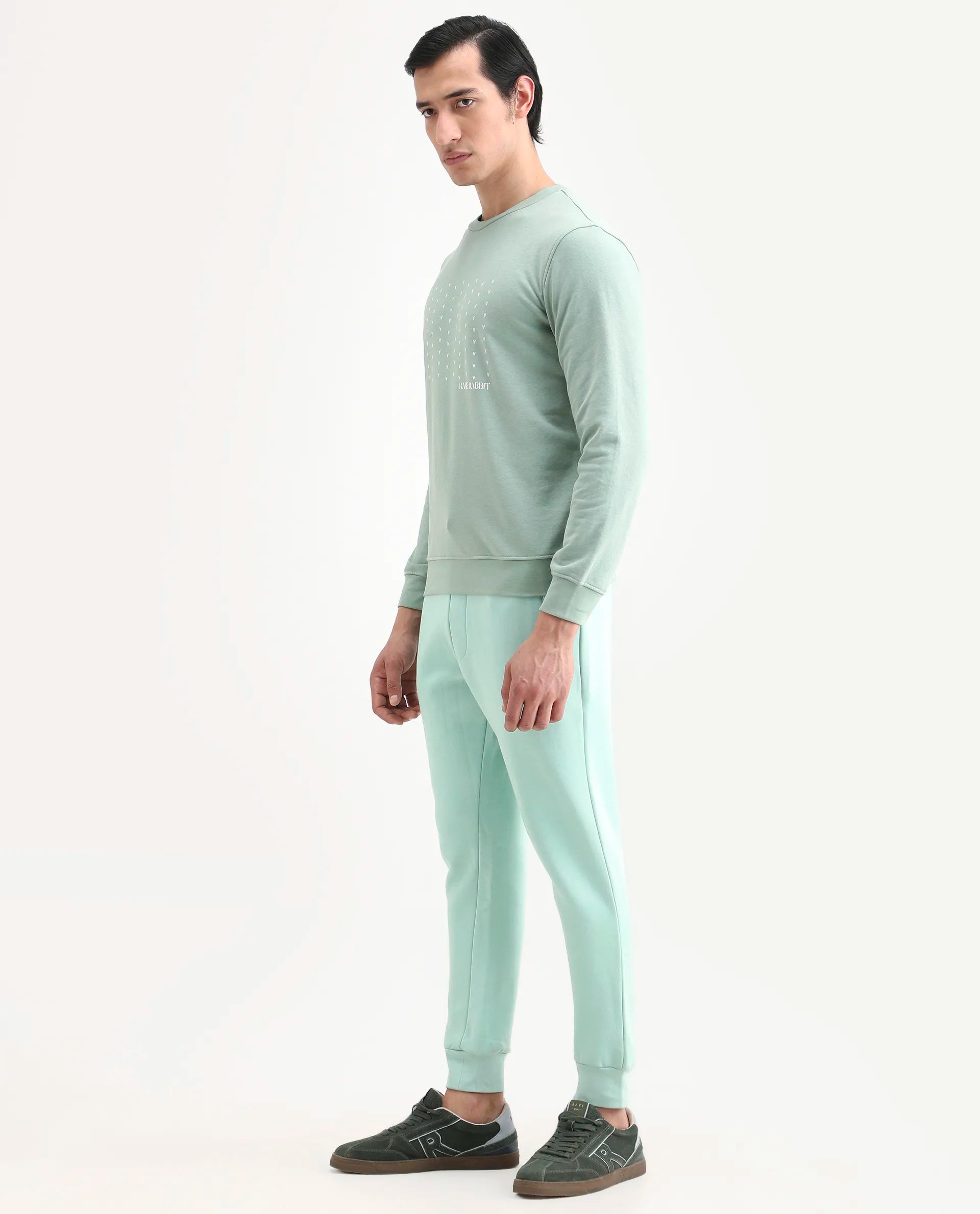 Rare Rabbit Men's Faroe Light Green Cotton Plain Regular Fit Track Pant