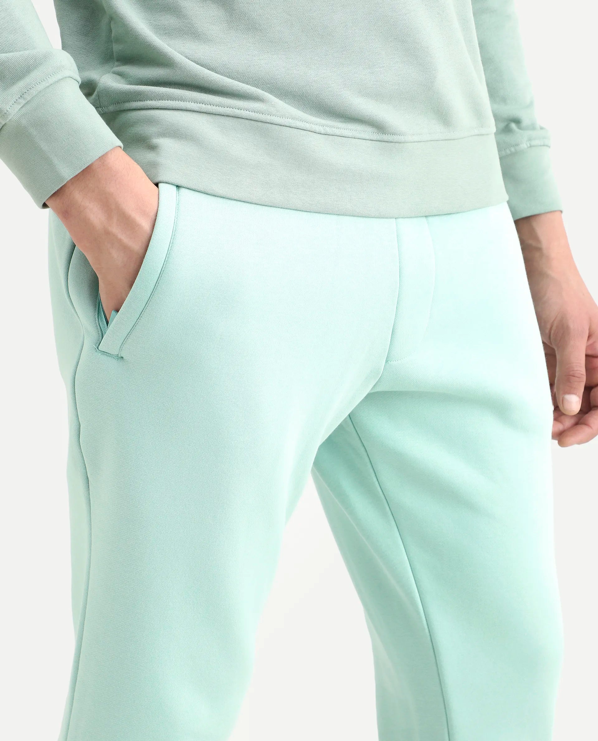 Rare Rabbit Men's Faroe Light Green Cotton Plain Regular Fit Joggers