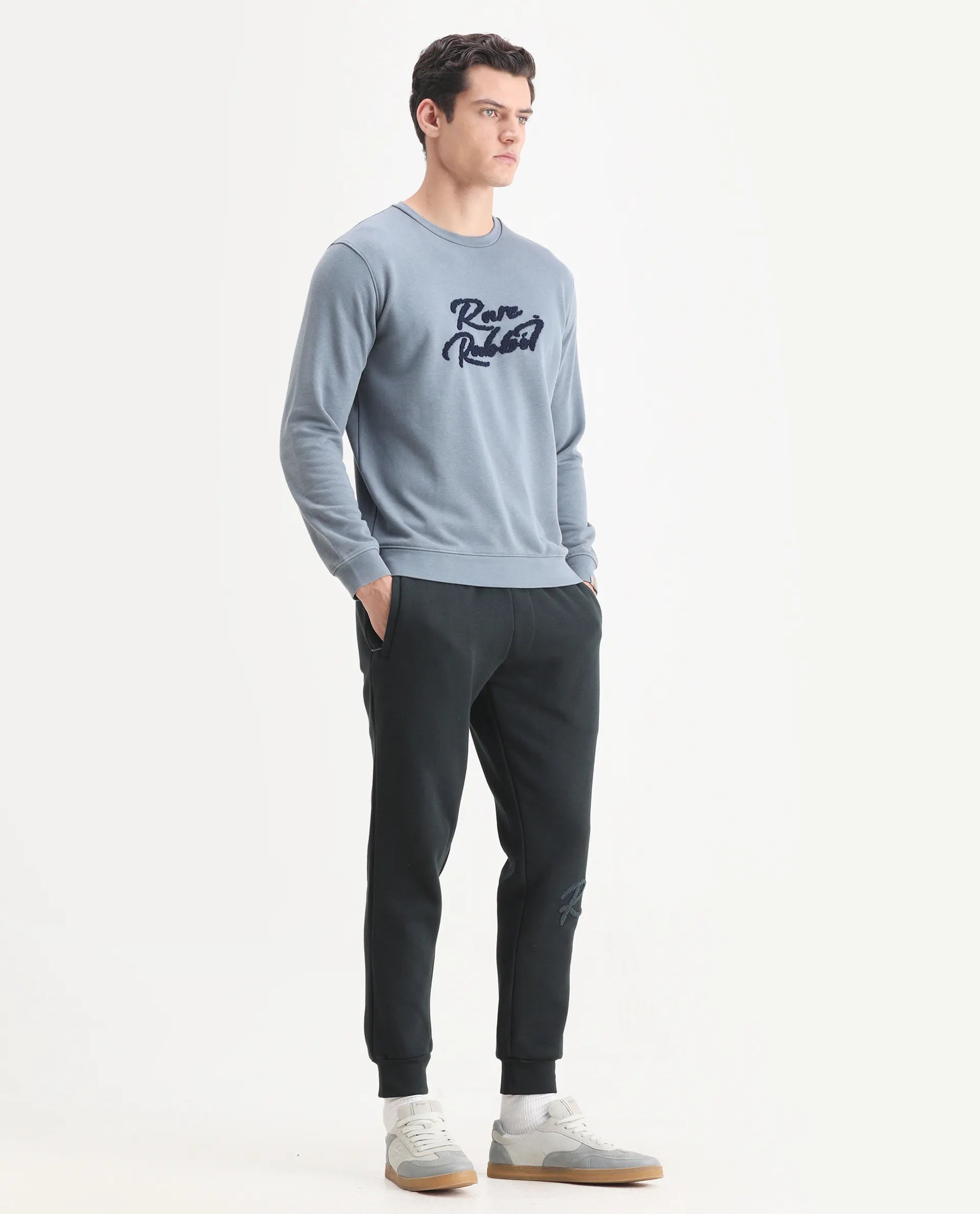 Rare Rabbit Men's Callan Dark Green Cotton Embroidered Regular Fit Track Pant