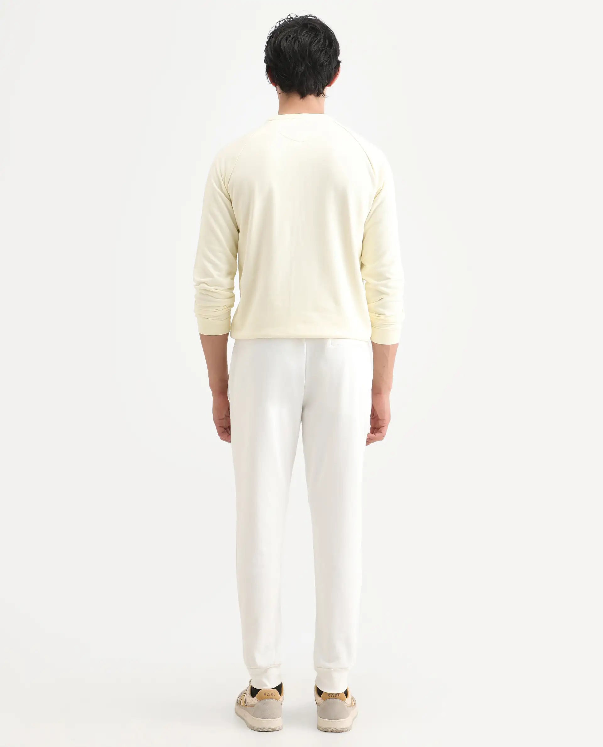 Rare Rabbit Men's Toyo Off White Cotton Plain Regular Fit Joggers