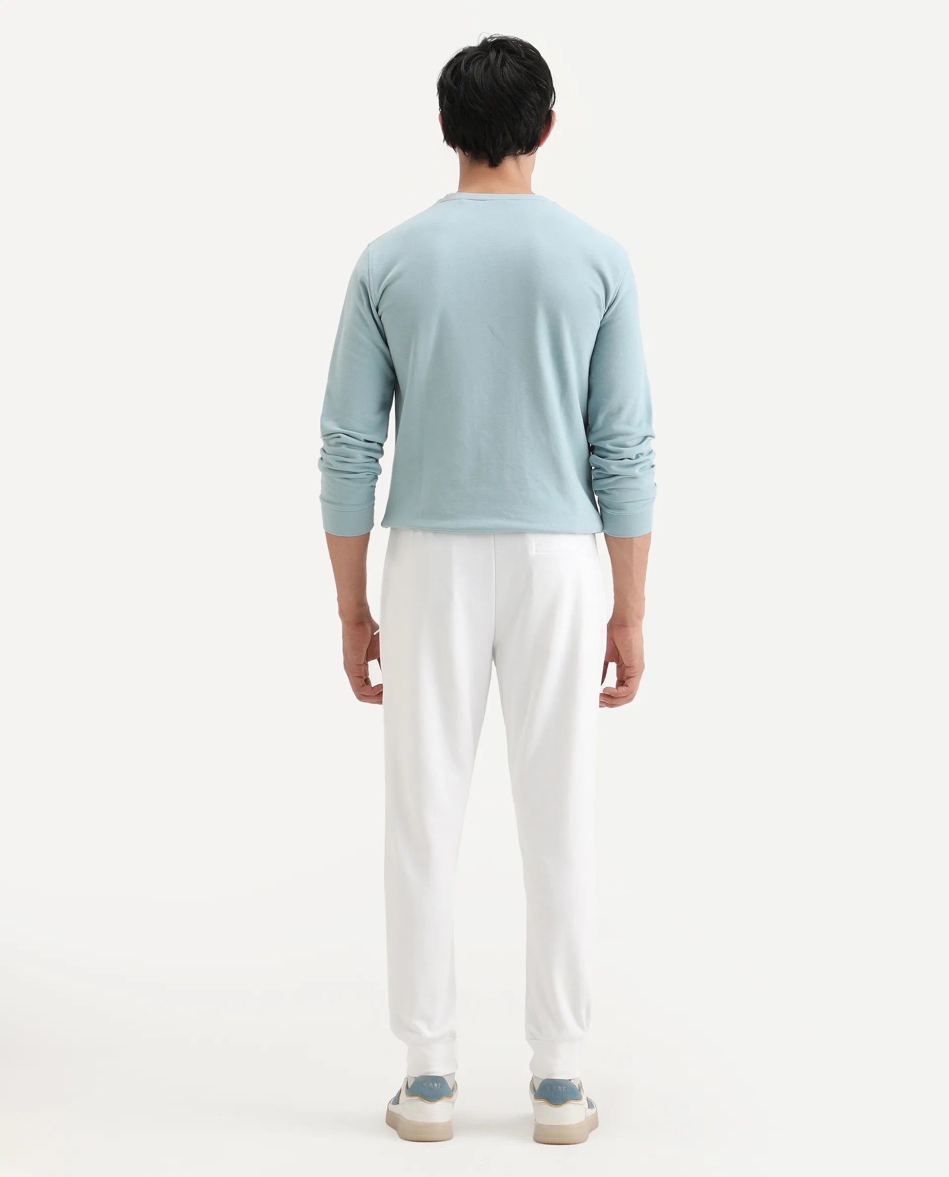 Rare Rabbit Men's Wimble White Cotton Plain Regular Fit Joggers
