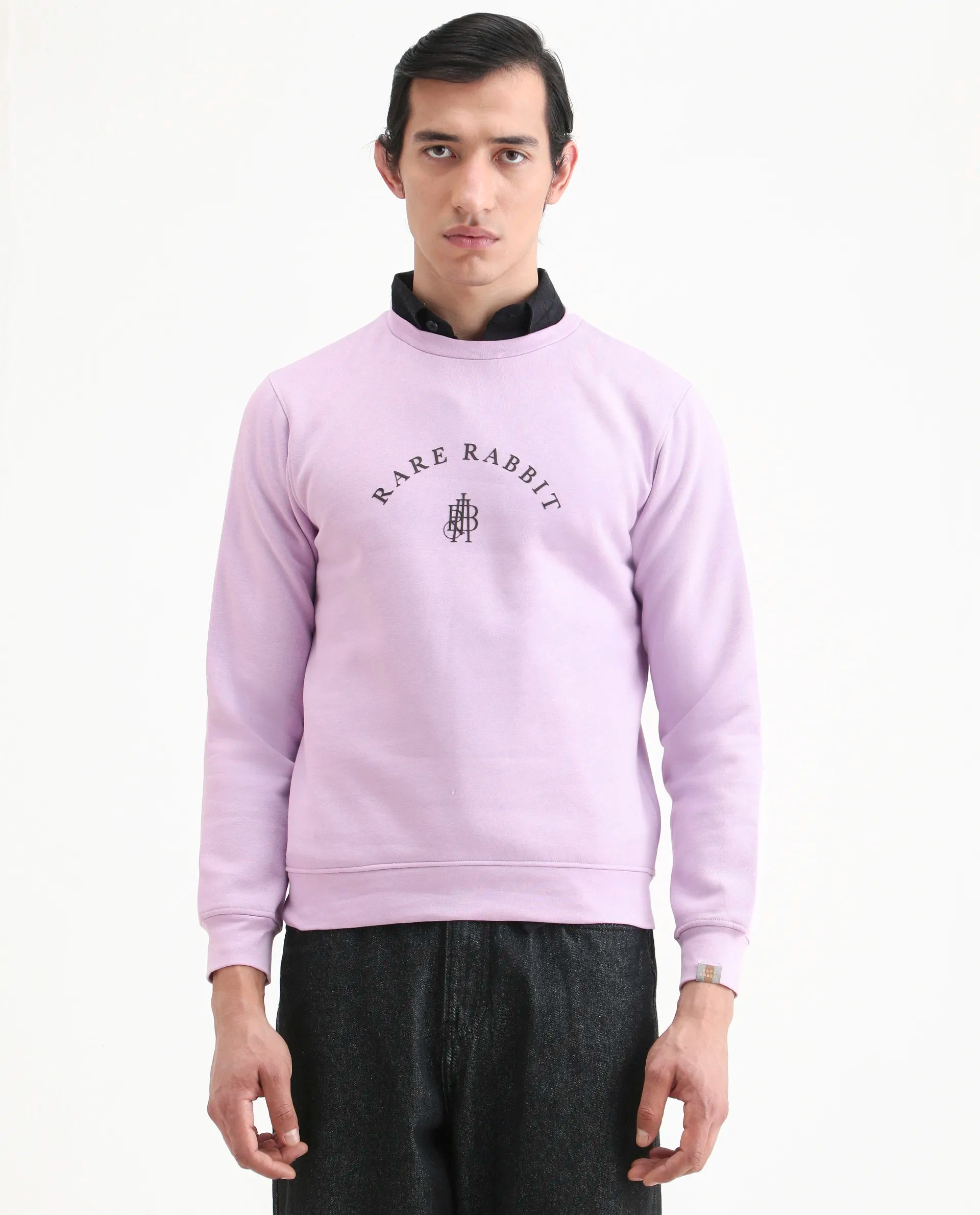 Rare Rabbit Men's Nomic Pastel Purple Cotton Graphic Print Regular Fit Full Sleeve Crew Neck Sweatshirt