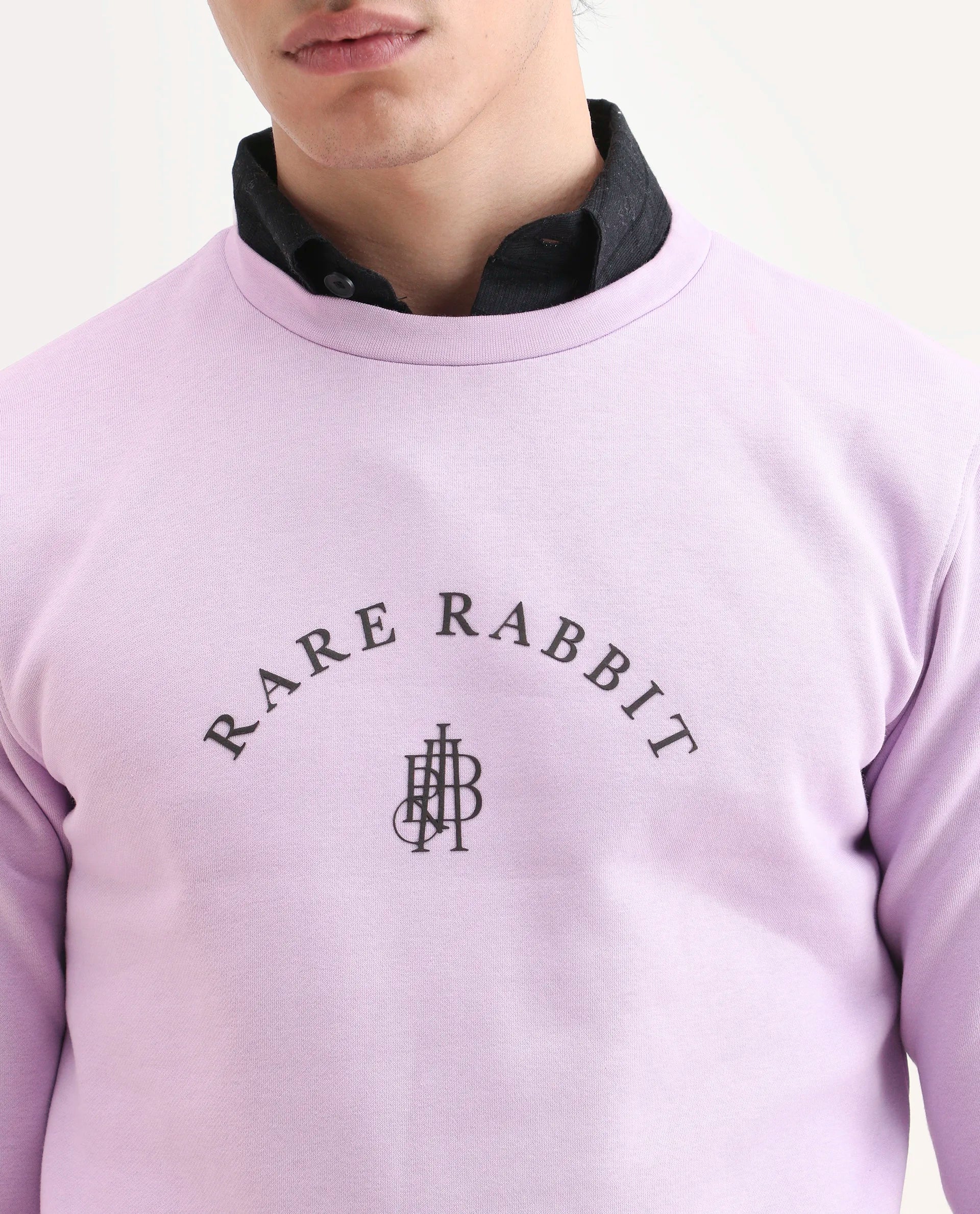 Rare Rabbit Men's Nomic Pastel Purple Cotton Graphic Print Regular Fit Full Sleeve Crew Neck Sweatshirt