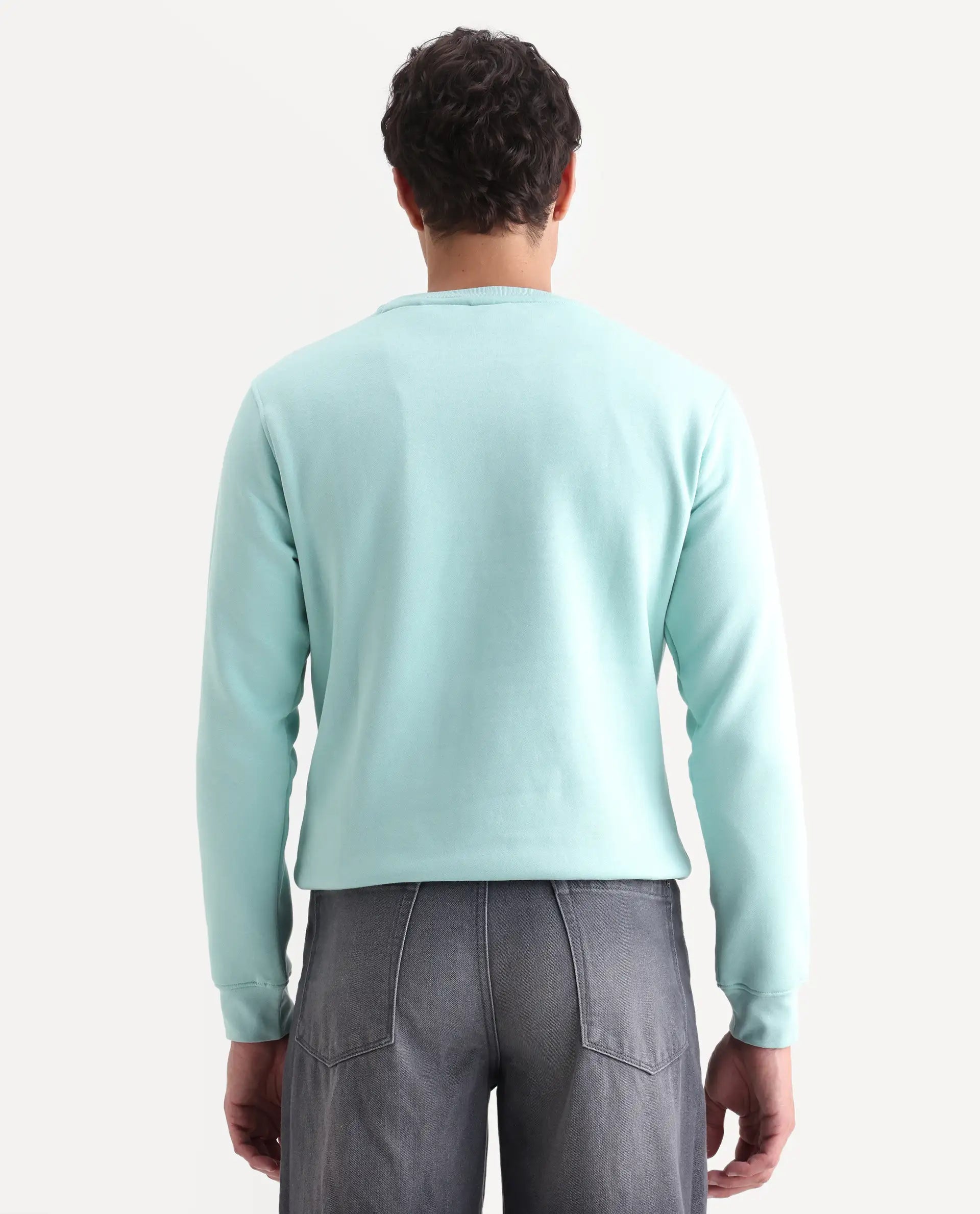 Rare Rabbit Men's Sweeney Light Green Cotton Graphic Print Regular Fit Full Sleeve Crew Neck Sweatshirt