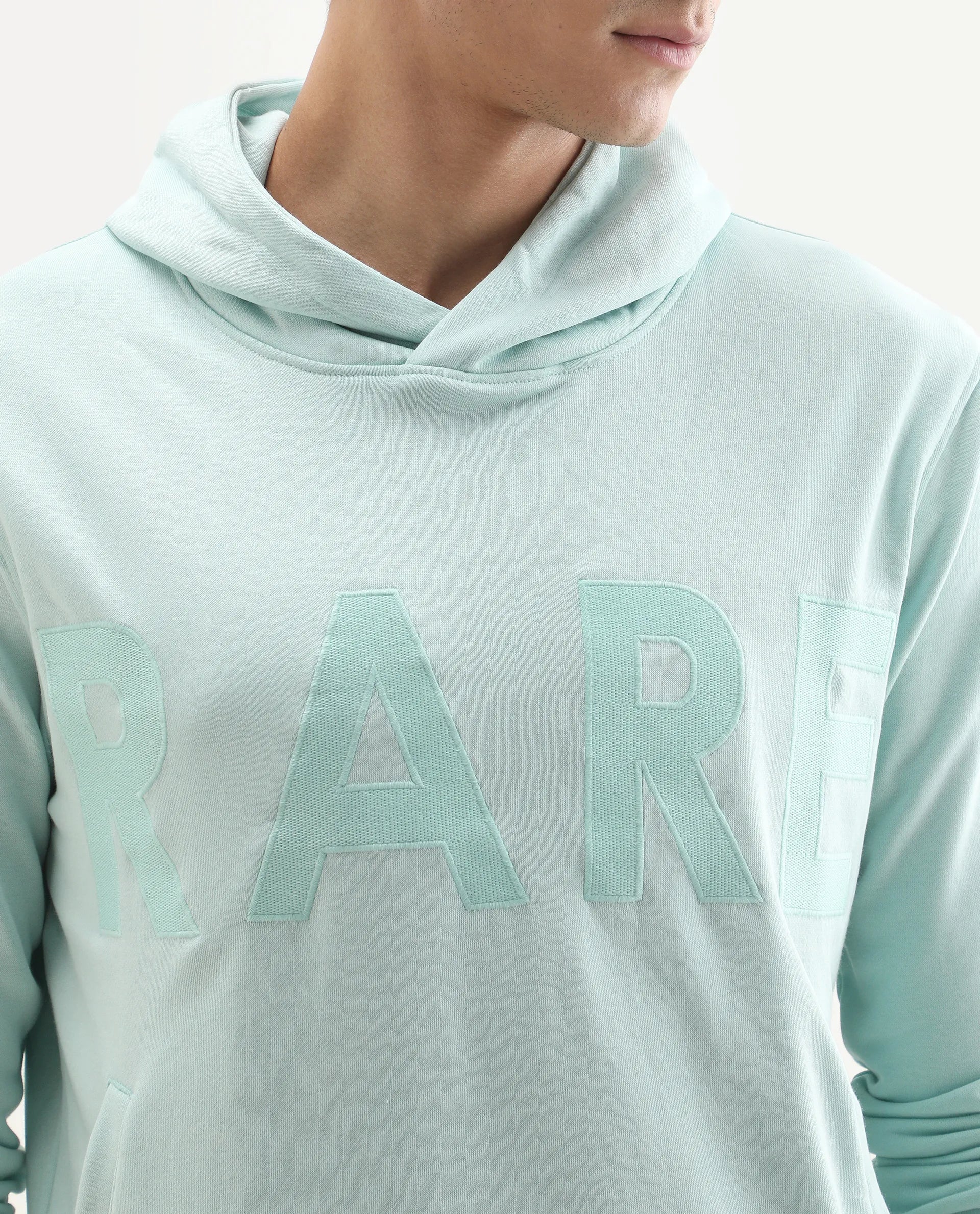 Rare Rabbit Men's April Light Blue Cotton Embroidered Regular Fit Full Sleeve Crew Neck Sweatshirt