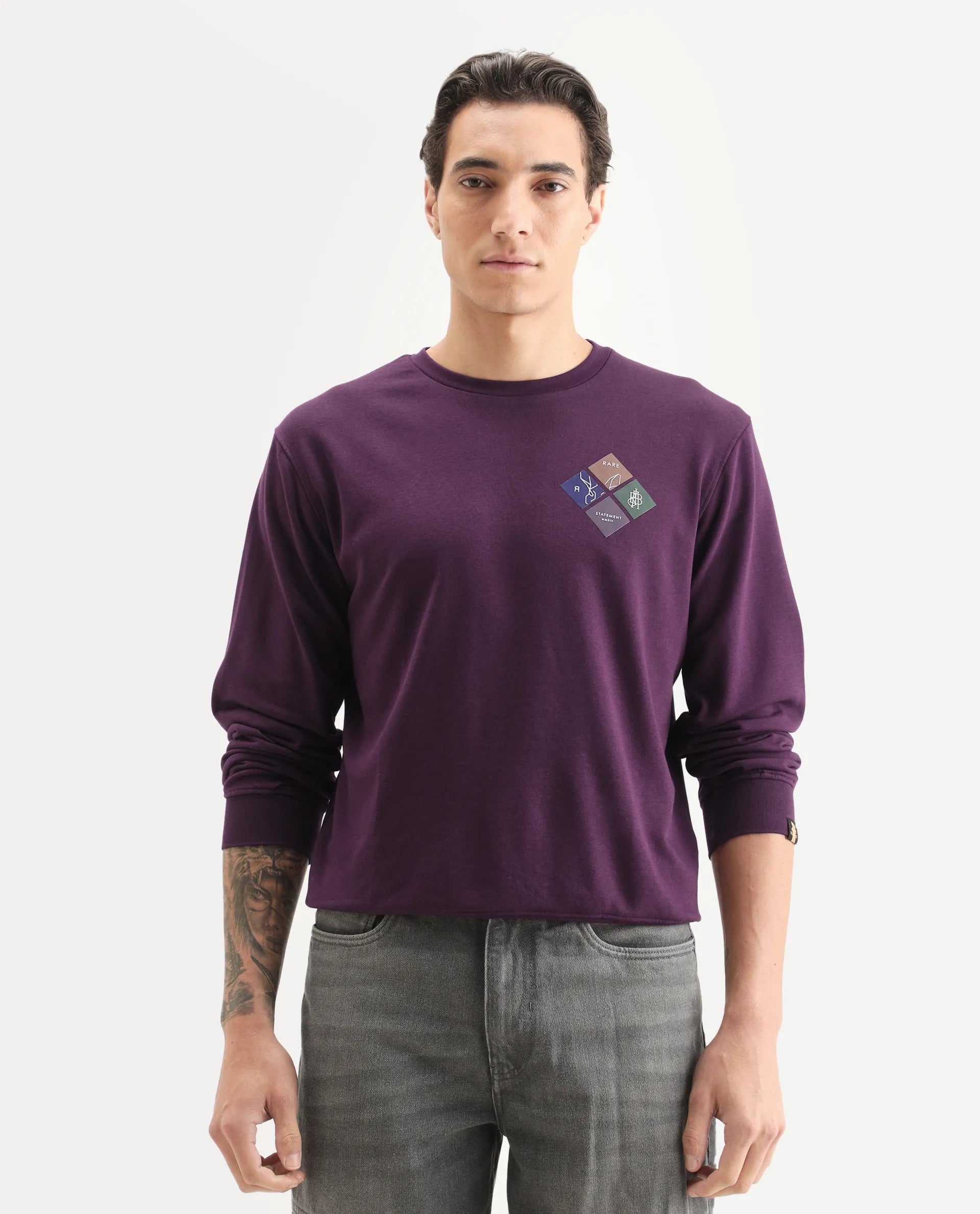 Rare Rabbit Men's Praise Maroon Cotton Graphic Print Relaxed Fit Full Sleeve Crew Neck Sweatshirt