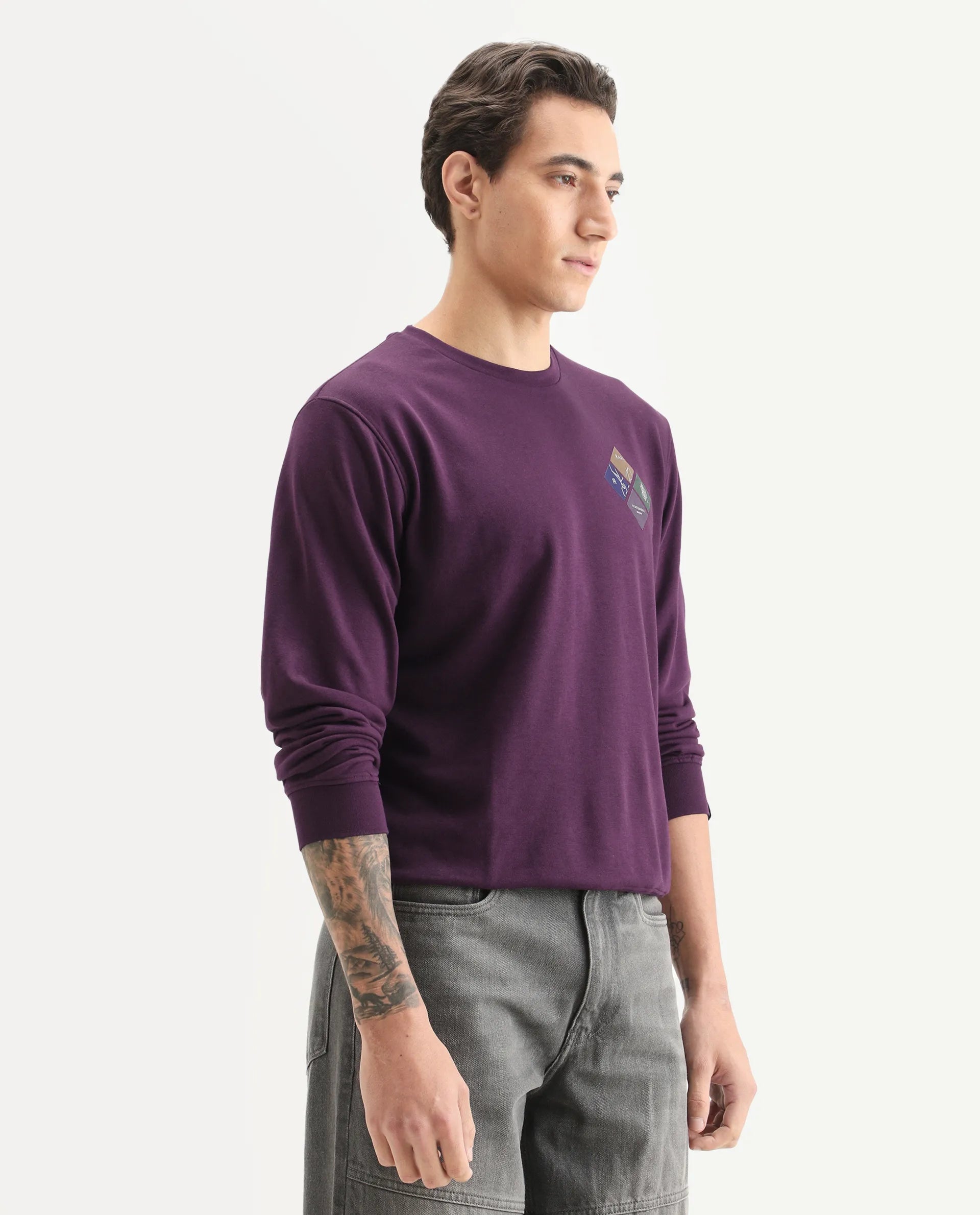 Rare Rabbit Men's Praise Maroon Cotton Graphic Print Relaxed Fit Full Sleeve Crew Neck Sweatshirt